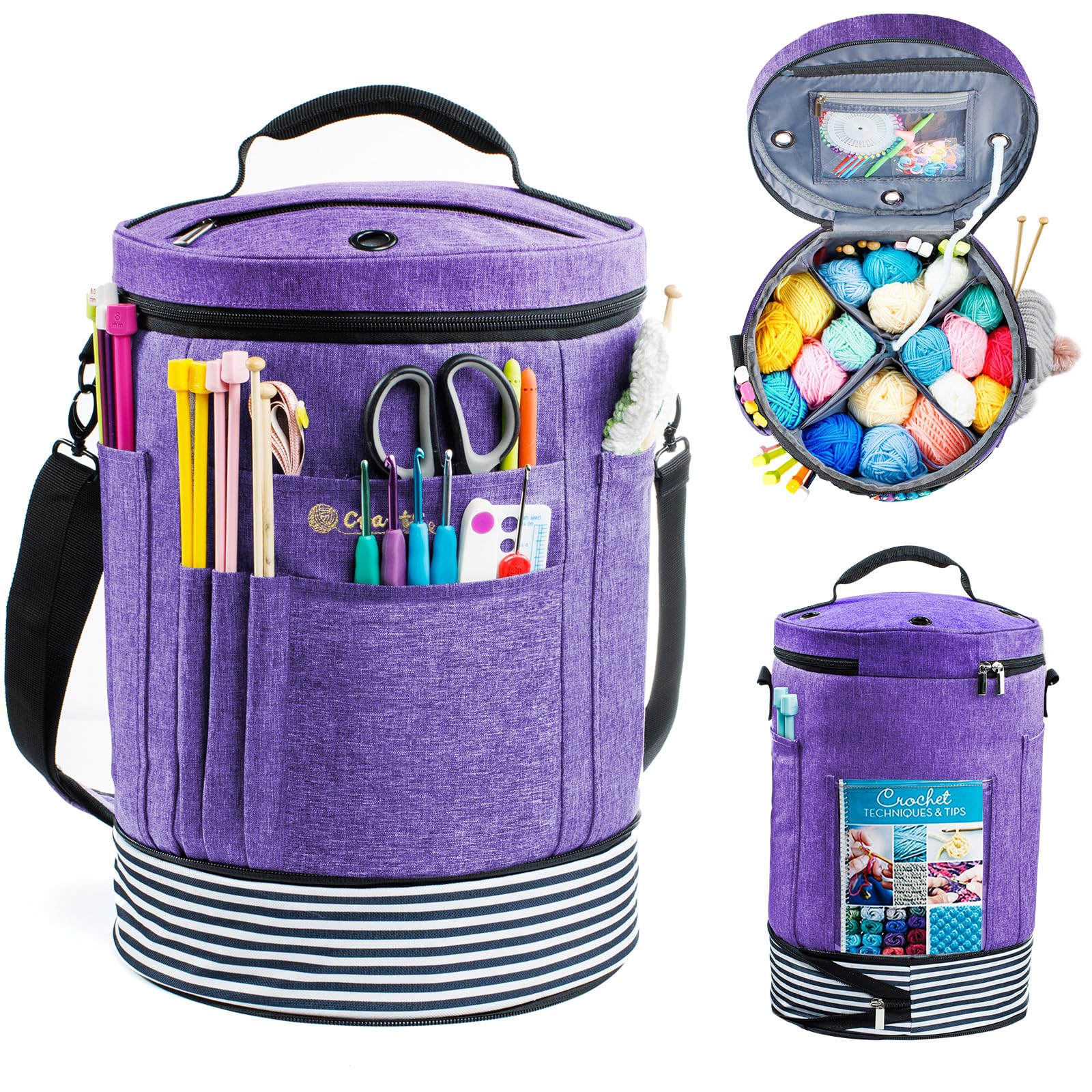 MYBAGZING Expandable Crochet Bag Organizer w/Yarn Grommets& Zipper Closure