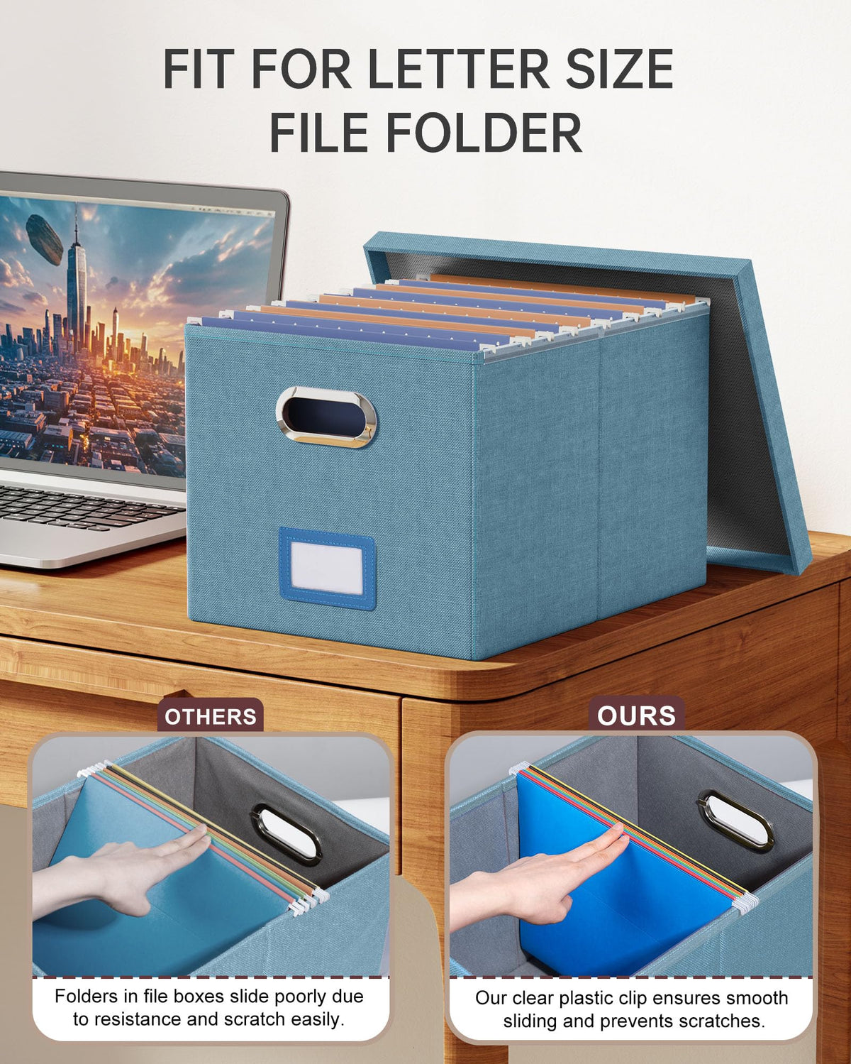 Oterri File Organizer with Lid, File Box, File Cabinet for Letter File Folder Storage, Hanging File