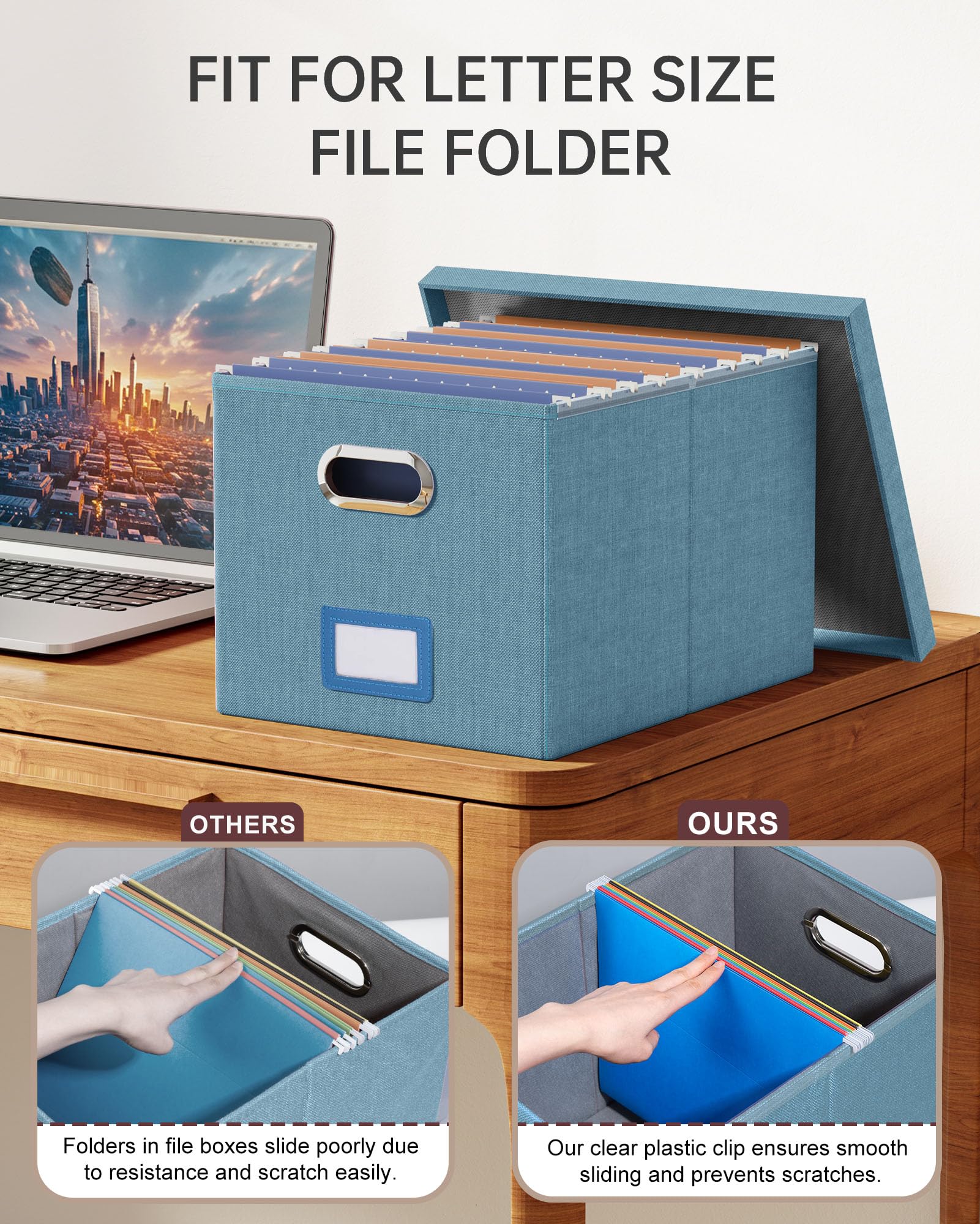 Oterri File Organizer with Lid, File Box, File Cabinet for Letter File Folder Storage, Hanging File
