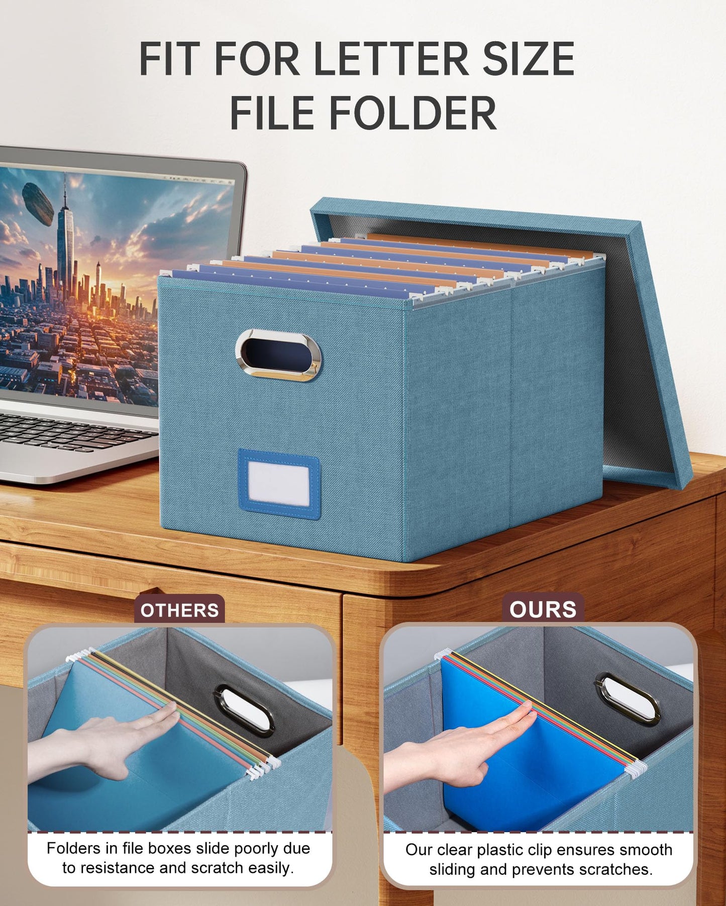 Oterri 2 Pack File Storage Organizer, Filing Box, Portable File Box with Lid, Fit for Letter/Legal