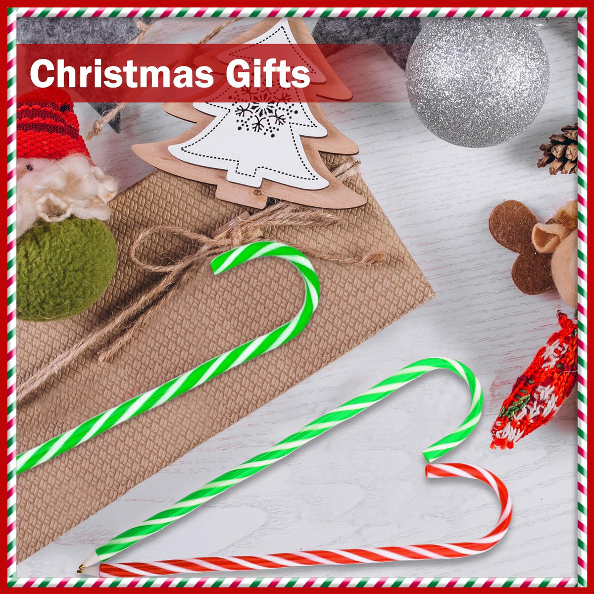 Zealor 100PCS Christmas Candy Cane Pen Christmas Ballpoint Pens with Black Ink Office School