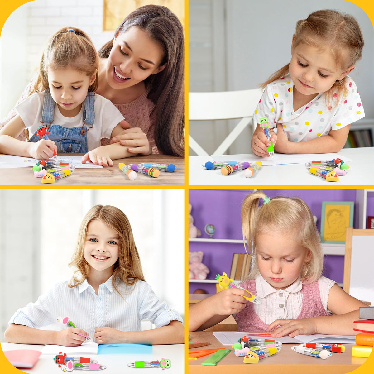 LiYiQ 100 PCS Multicolor Pen in One Fun 4-in-1 Cute Pens Bulk Kawaii Cool Ballpoint Pens for Kids
