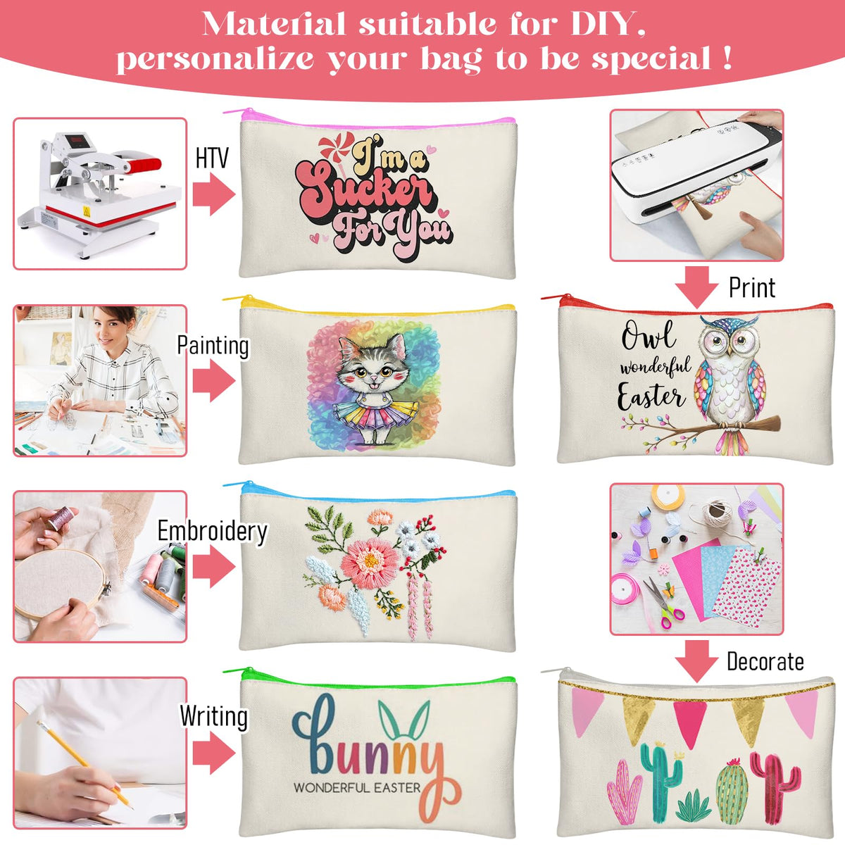 Legigo 50 Pack Blank DIY Craft Bag Canvas Pen Case Blank Makeup Bags - Canvas Pencil Bag Cotton