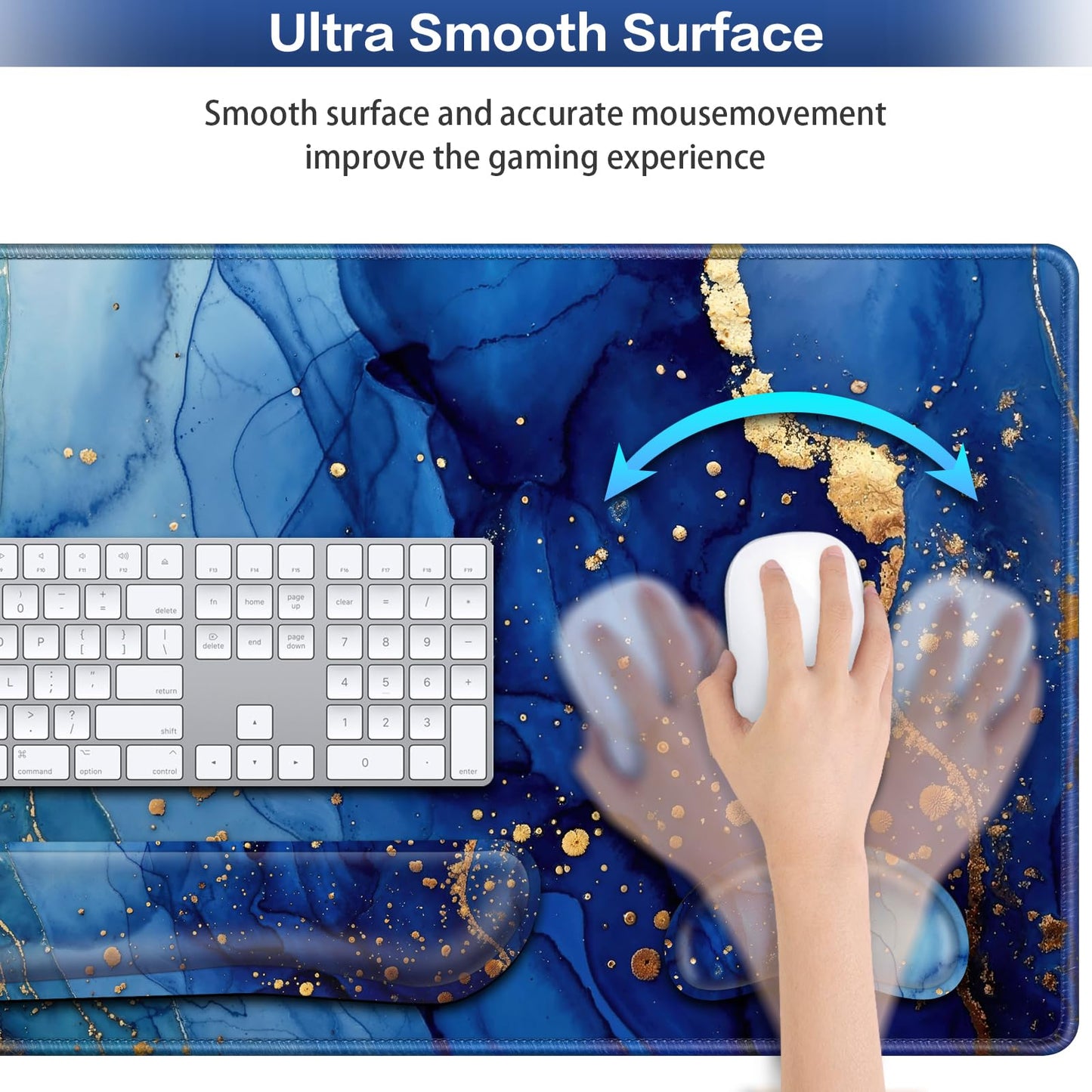 Desk Mat Blue, Large Gaming Mouse Pad with Wrist Rest, 4in1 XXL