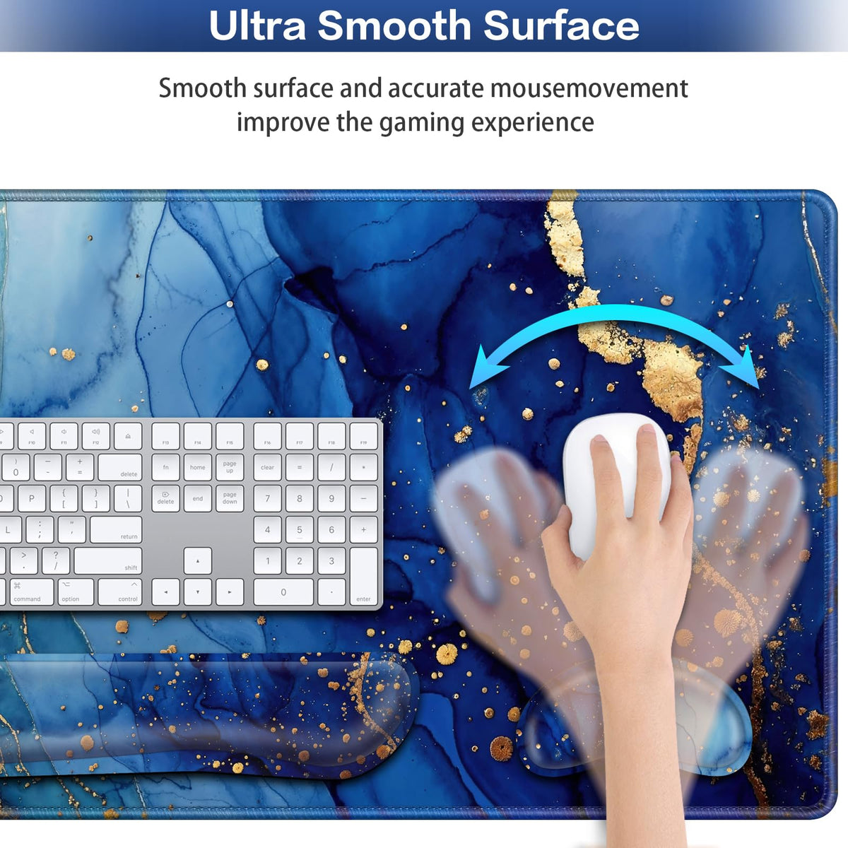Desk Mat Blue, Large Gaming Mouse Pad with Wrist Rest, 4in1 XXL