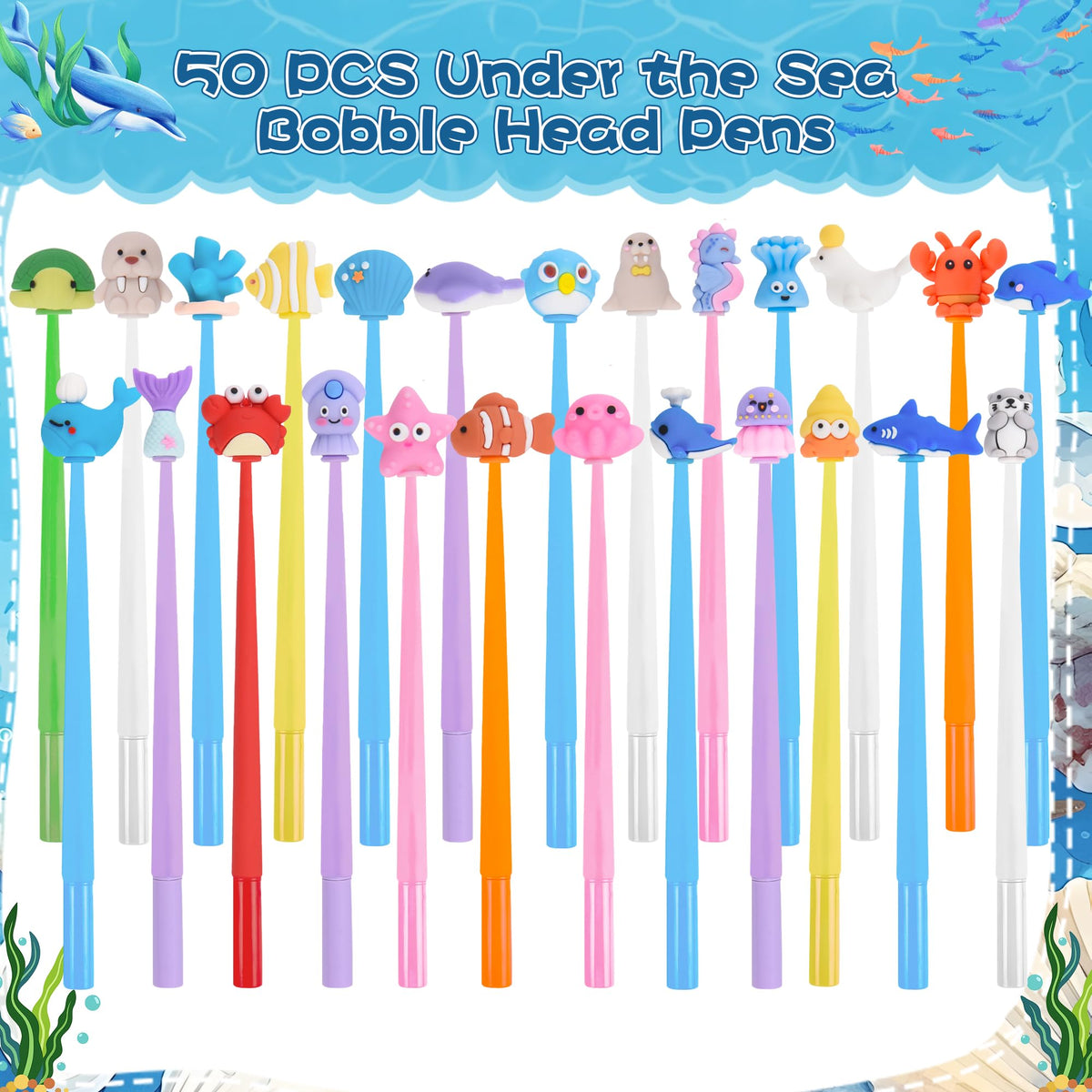 50 PCS Under the Sea Party Favor Stress Relief Bobblehead Pens Fun Cute Pen Fidget Pens Kawaii