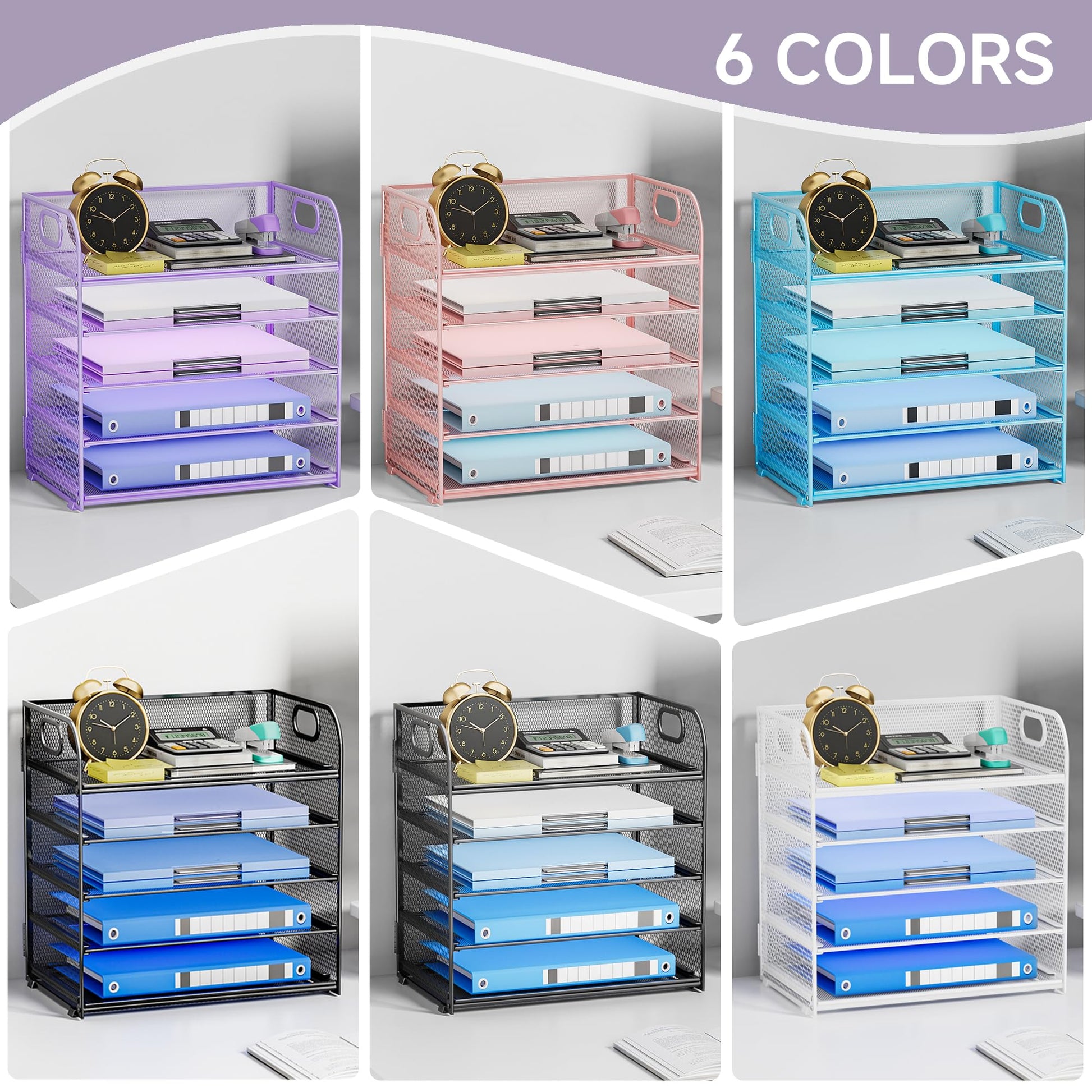 Kinkota 5-Tier Stackable Paper Organizer with Handle, Purple