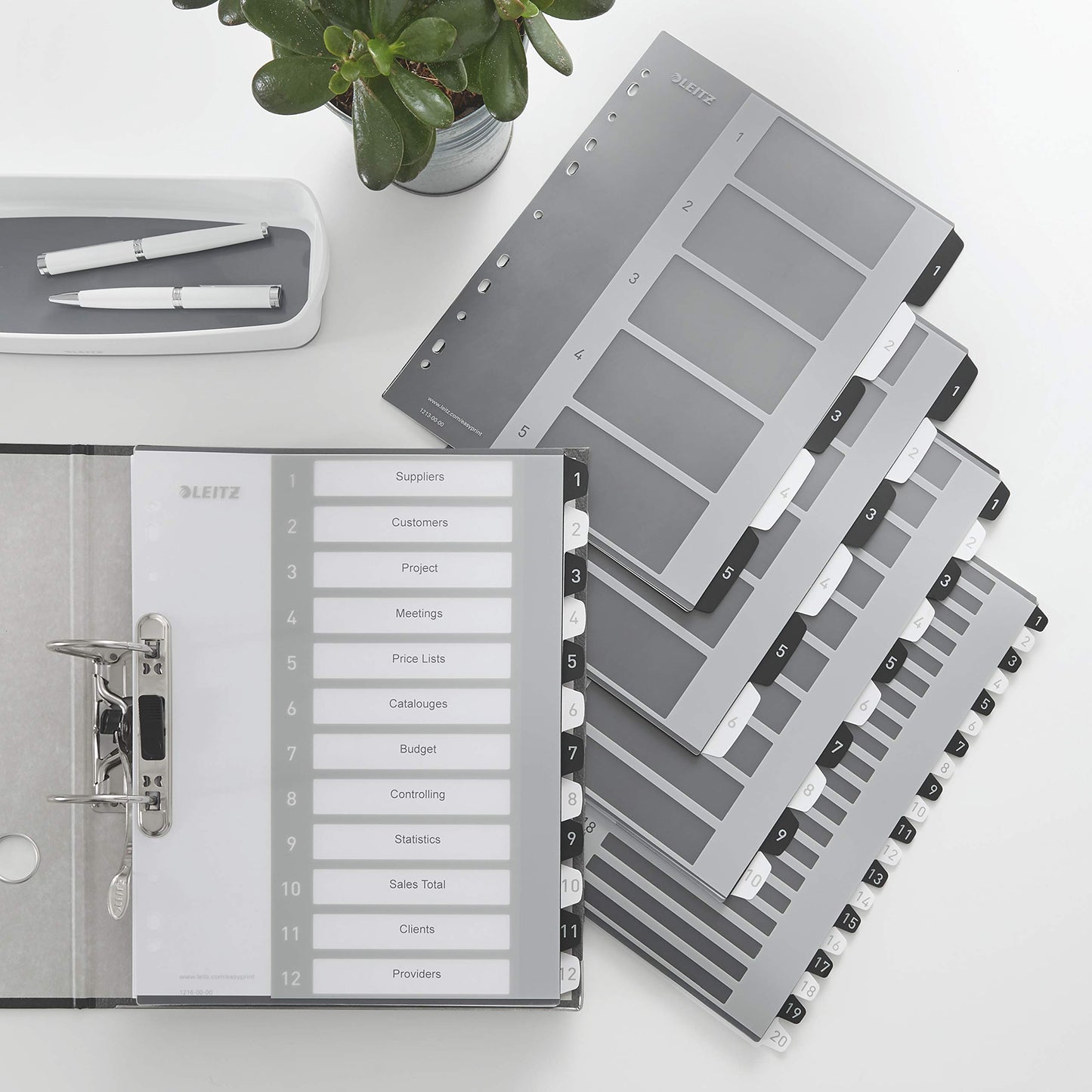 Leitz Wow Printable Index, Extra-Wide, 1-5 Numbered Tabs, PP, A4, White/Black