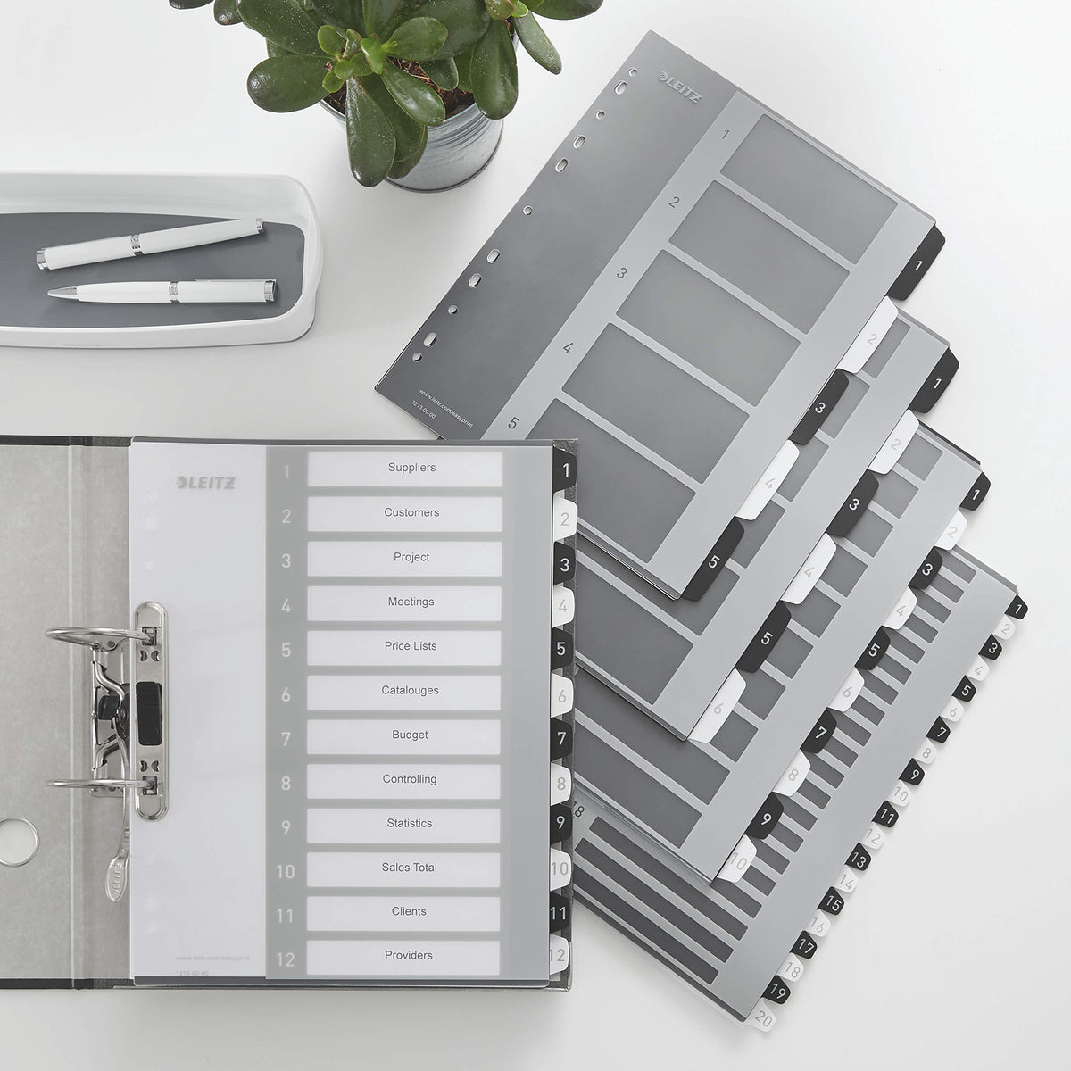 Leitz Wow Printable Index, Extra-Wide, 1-6 Numbered Tabs, PP, A4, White/Black
