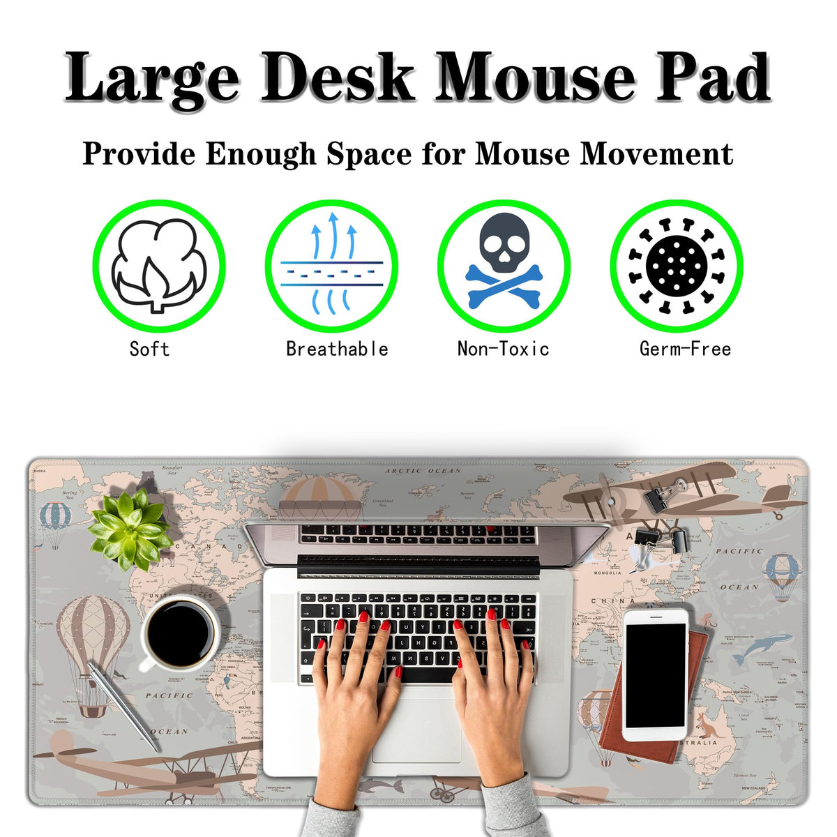 Samgula Gaming Mouse Pad Retro World Map, Large Desk Pads Computer Desk Mat, Non-Slip Rubber Base