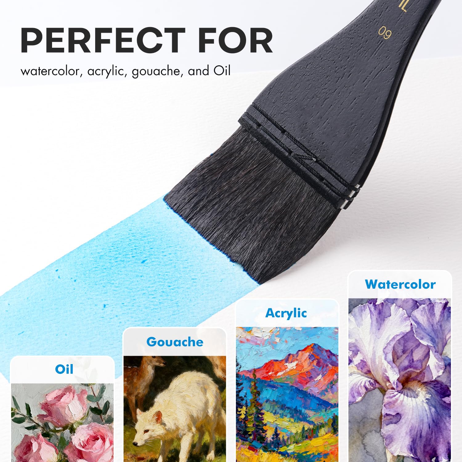 Flat Watercolor Brushes, Fuumuui 60mm Professional Squirrel Hair Flat Hake Brushes, Artists Scale