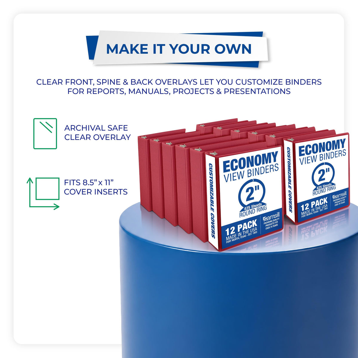 Samsill 2 Inch 3 Ring Binders, Economy Round Ring, Clear View Cover, 425 Sheet Capacity - for