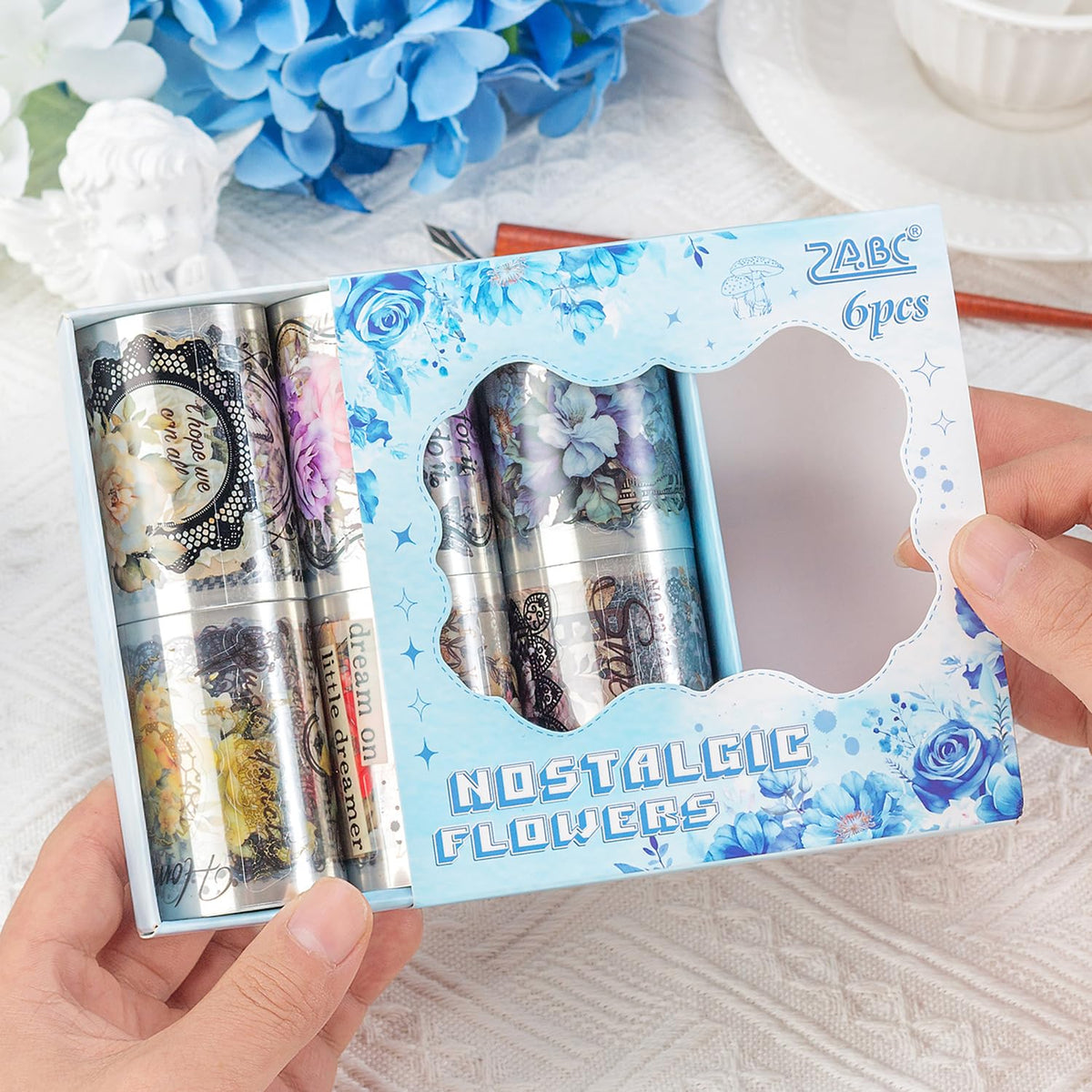 YOUQIWJ Vintage Floral Wide Washi Tape, 6 PET Rolls for Journaling Crafts