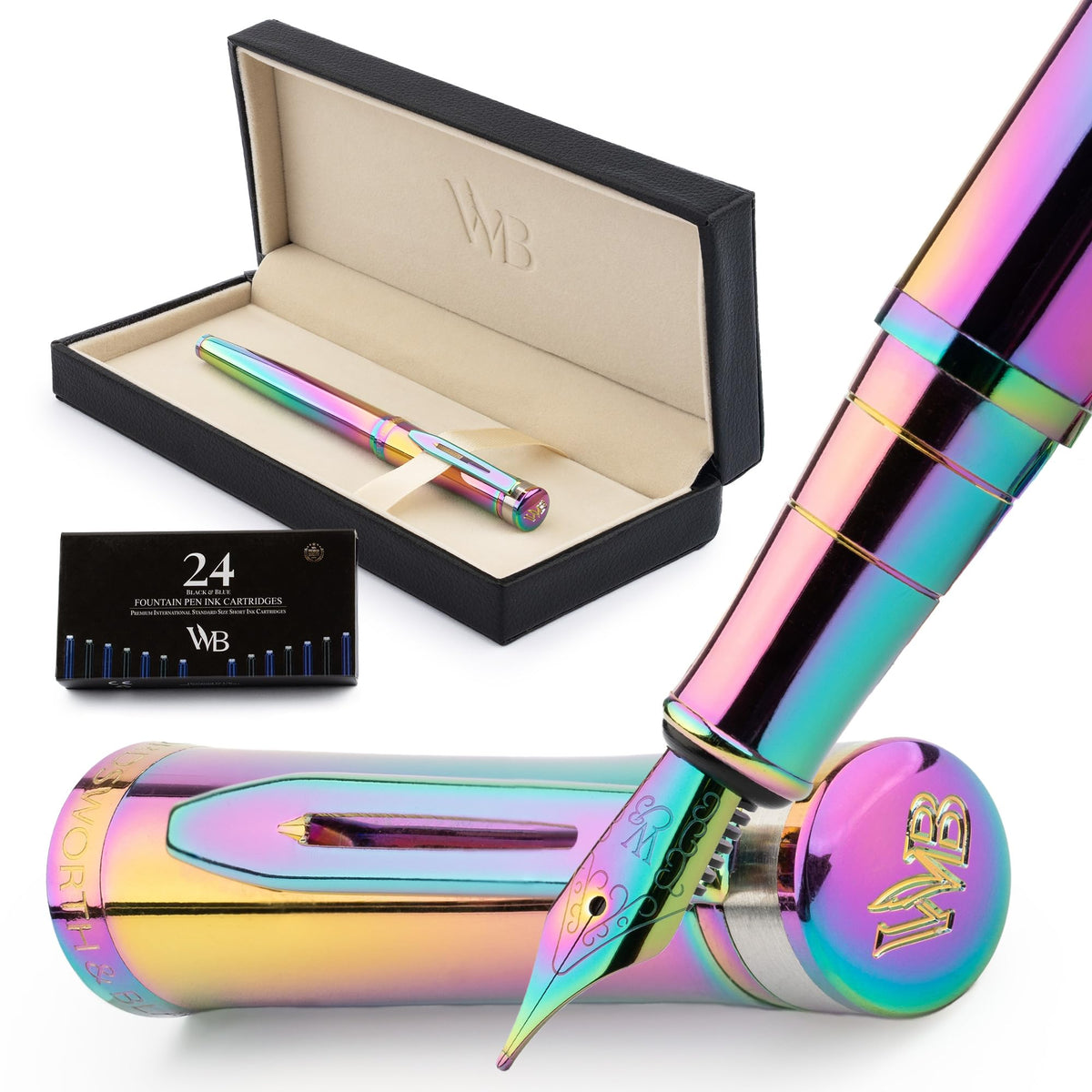 Wordsworth & Black Luxury Fountain Pen Set for Writing, Medium Nib, Rainbow