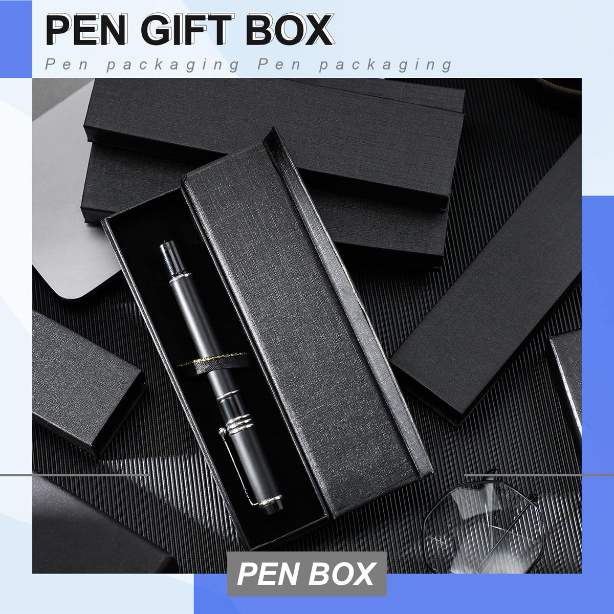 Gersoniel 18 Pcs Pen Gift Box Empty Black Cardboard Pen Case with Cushion