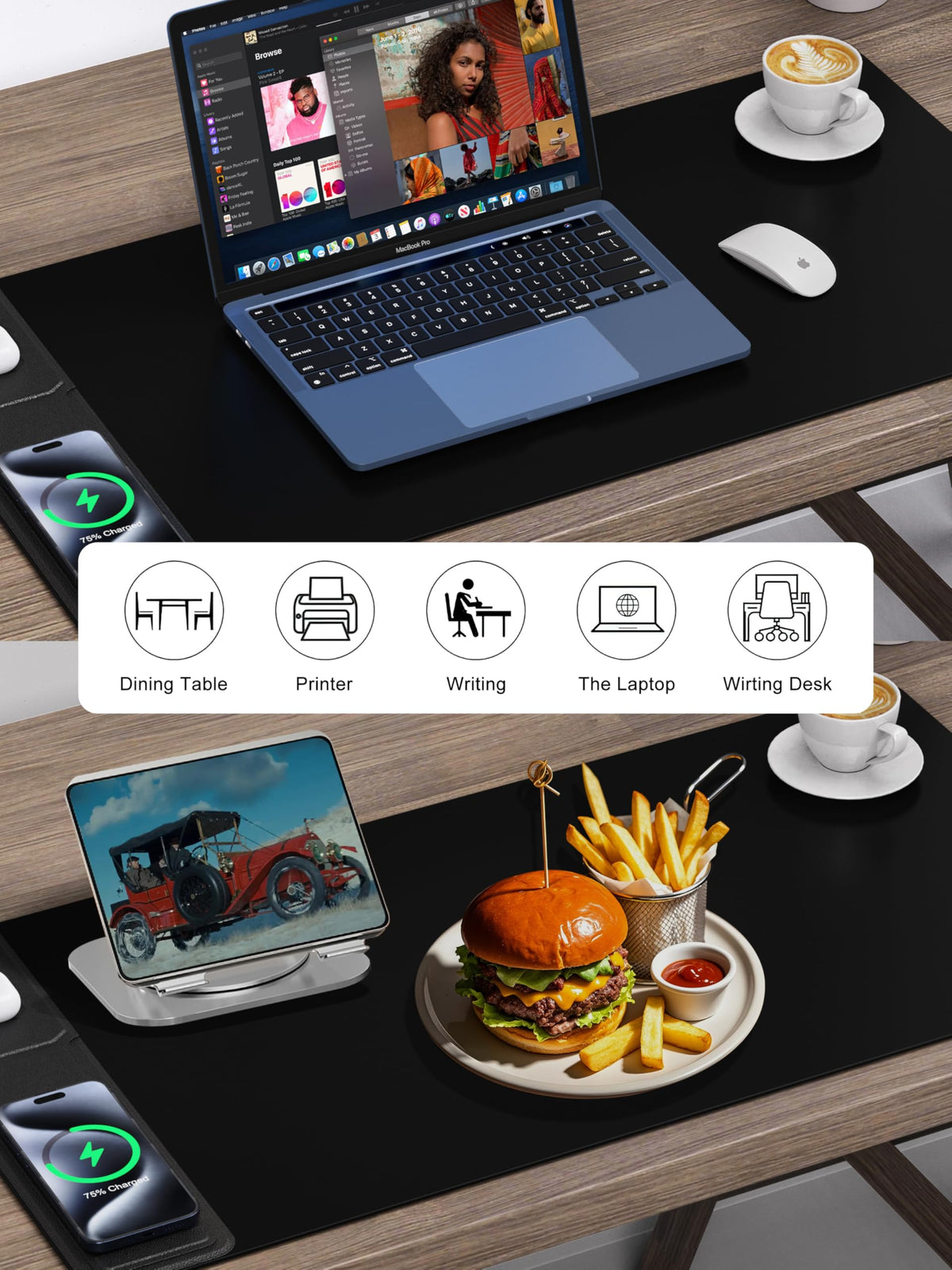 4-in-1 Mouse Pad with 15W Wireless Charging, Foldable Phone Holder