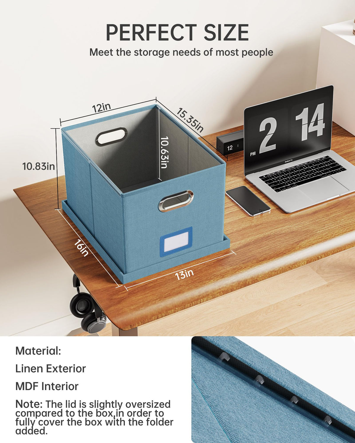 Oterri File Organizer with Lid, File Box, File Cabinet for Letter File Folder Storage, Hanging File