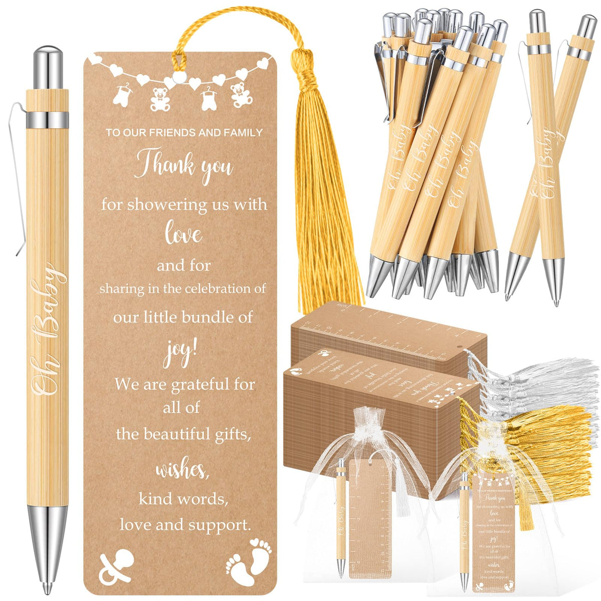 Gilprop 50 Sets Kraft Brown Baby Shower Favors for Guests Includes 50 Baby Shower Ballpoint Pens 50