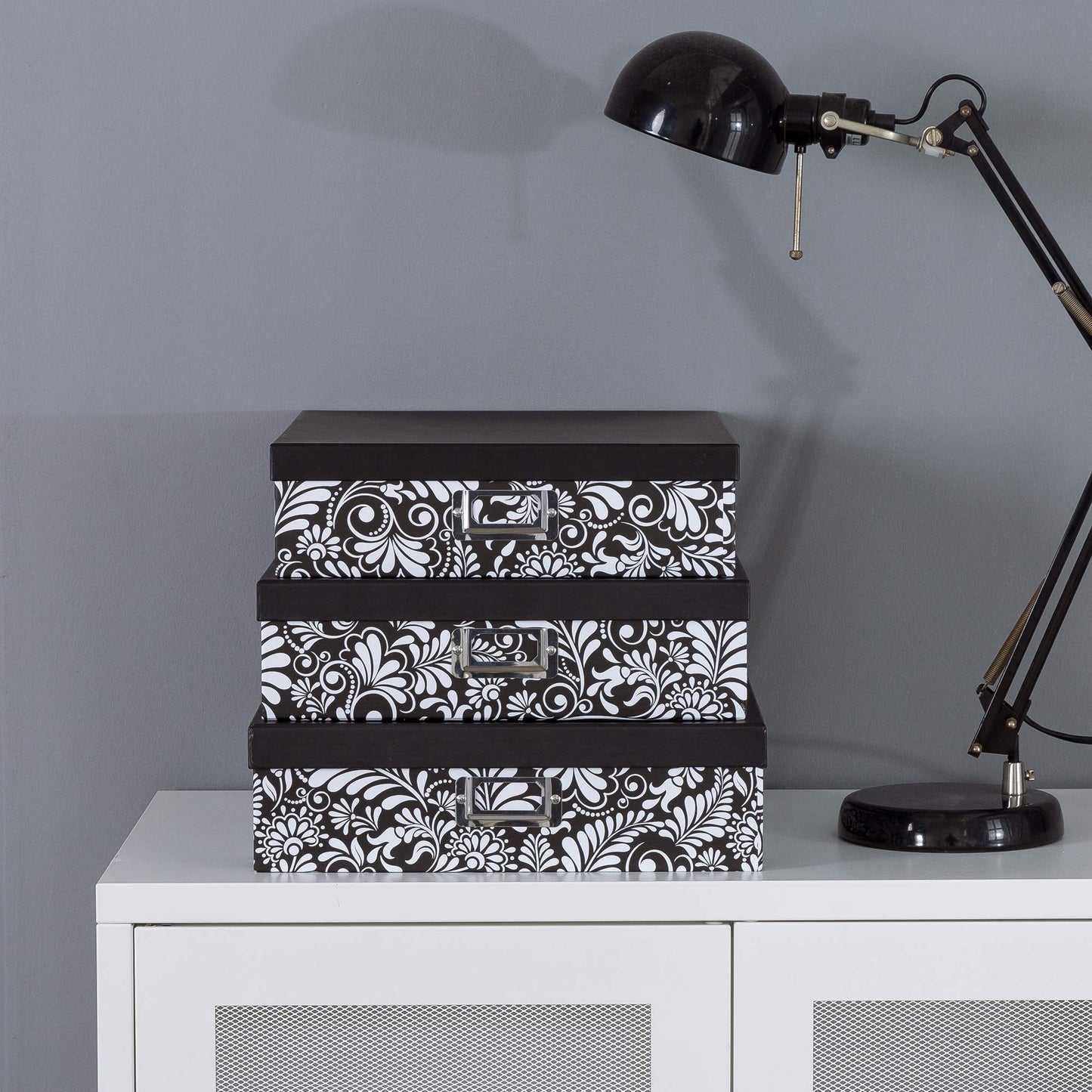 Soul & Lane - Black and White Floral Storage Boxes with Lids, Set of 3
