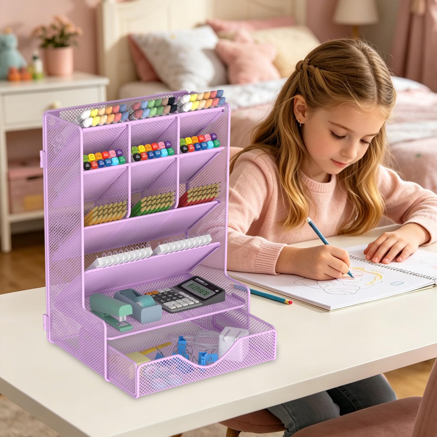 BOHDK Pen Organizer for Desk, Multi-Functional Desk Organizer, Wall Mount Pen Holder with Drawer