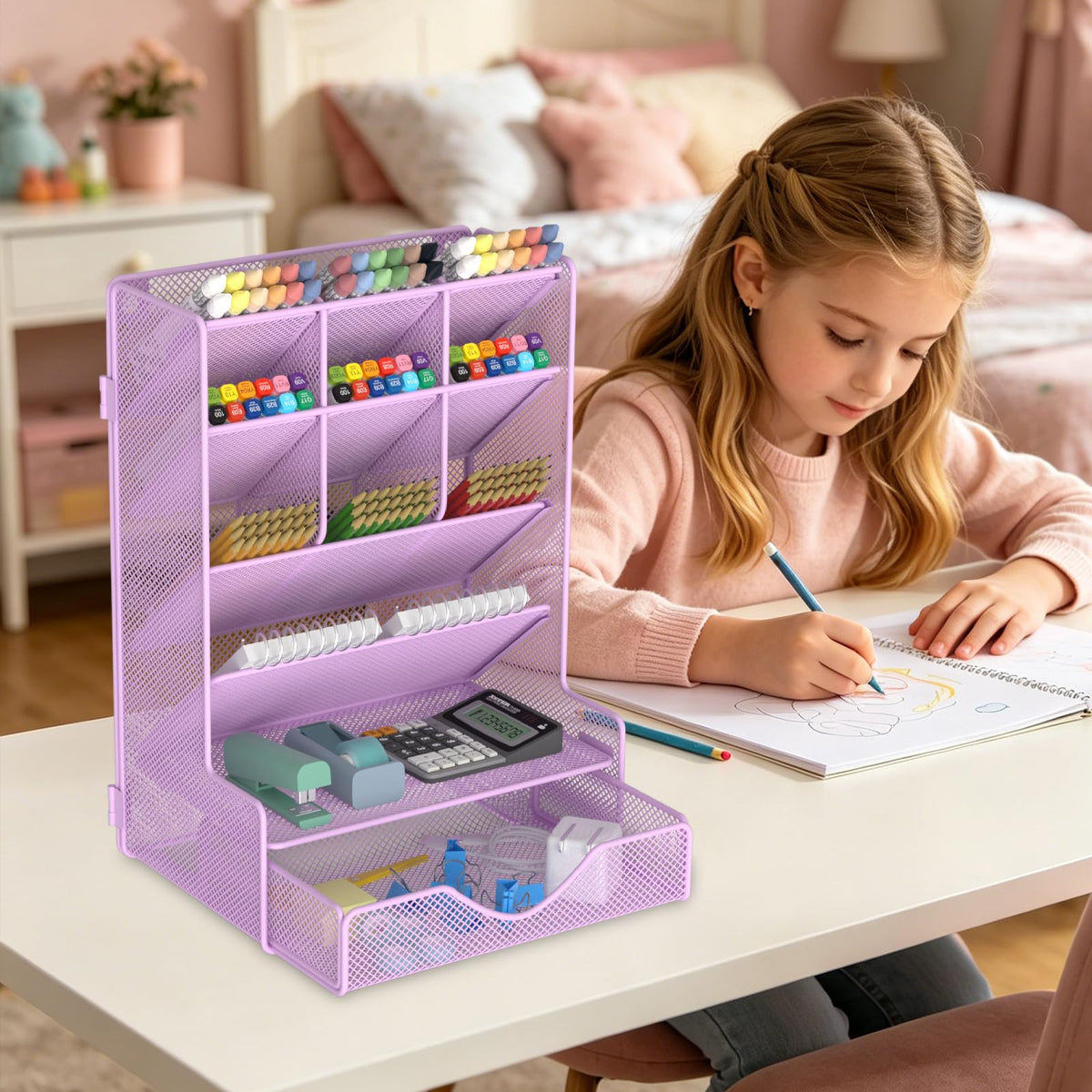 BOHDK Pen Organizer for Desk, Multi-Functional Desk Organizer, Wall Mount Pen Holder with Drawer