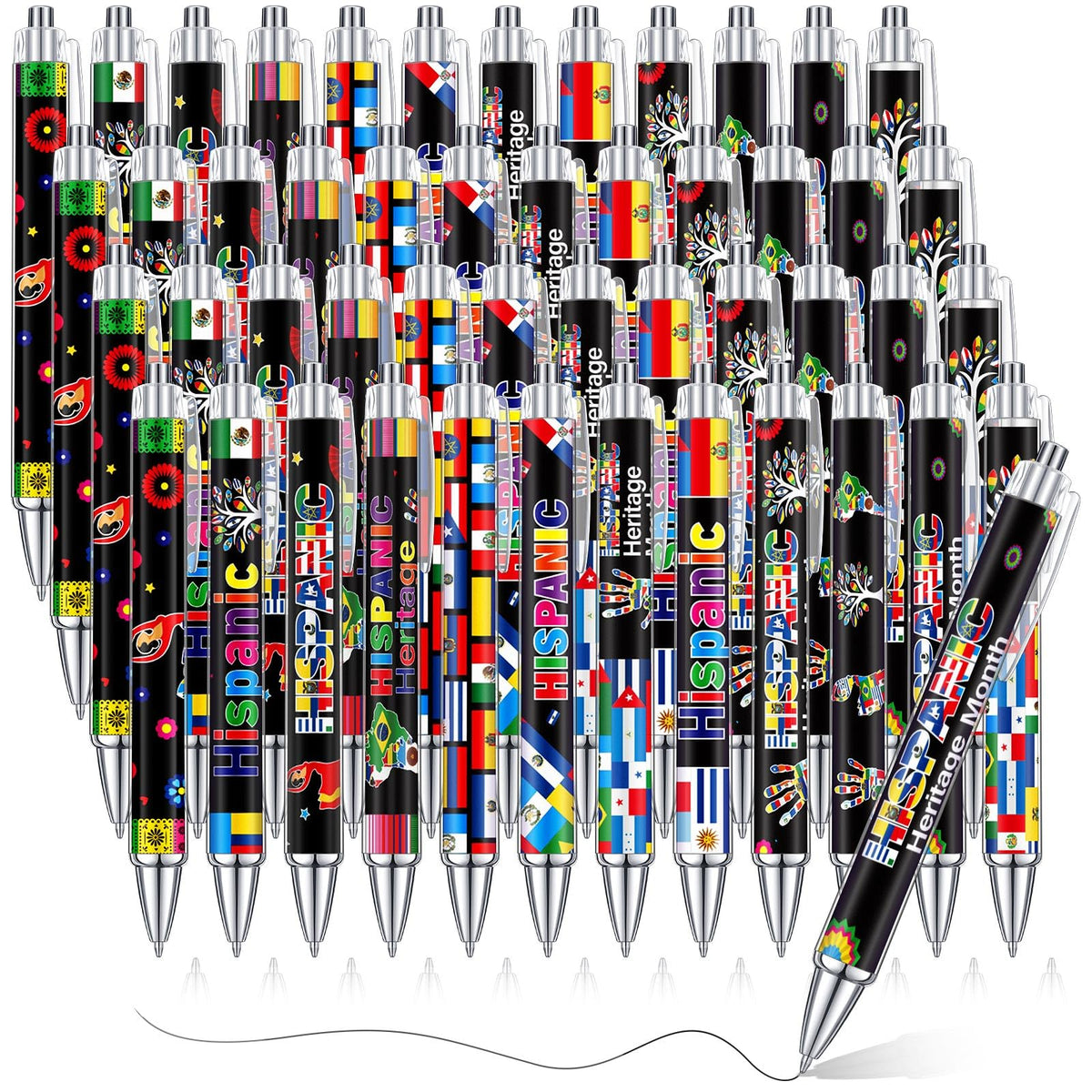 Cholemy 48 Pcs Hispanic Ballpoint Pens Bulk, Latino Flag Retractable Pen