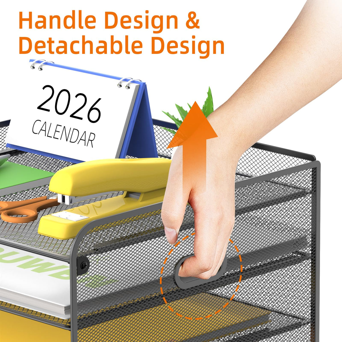 SUPEASY Mesh Desk Organizer with File Holder, 5-Tier Paper Letter Tray Organizer with Magazine