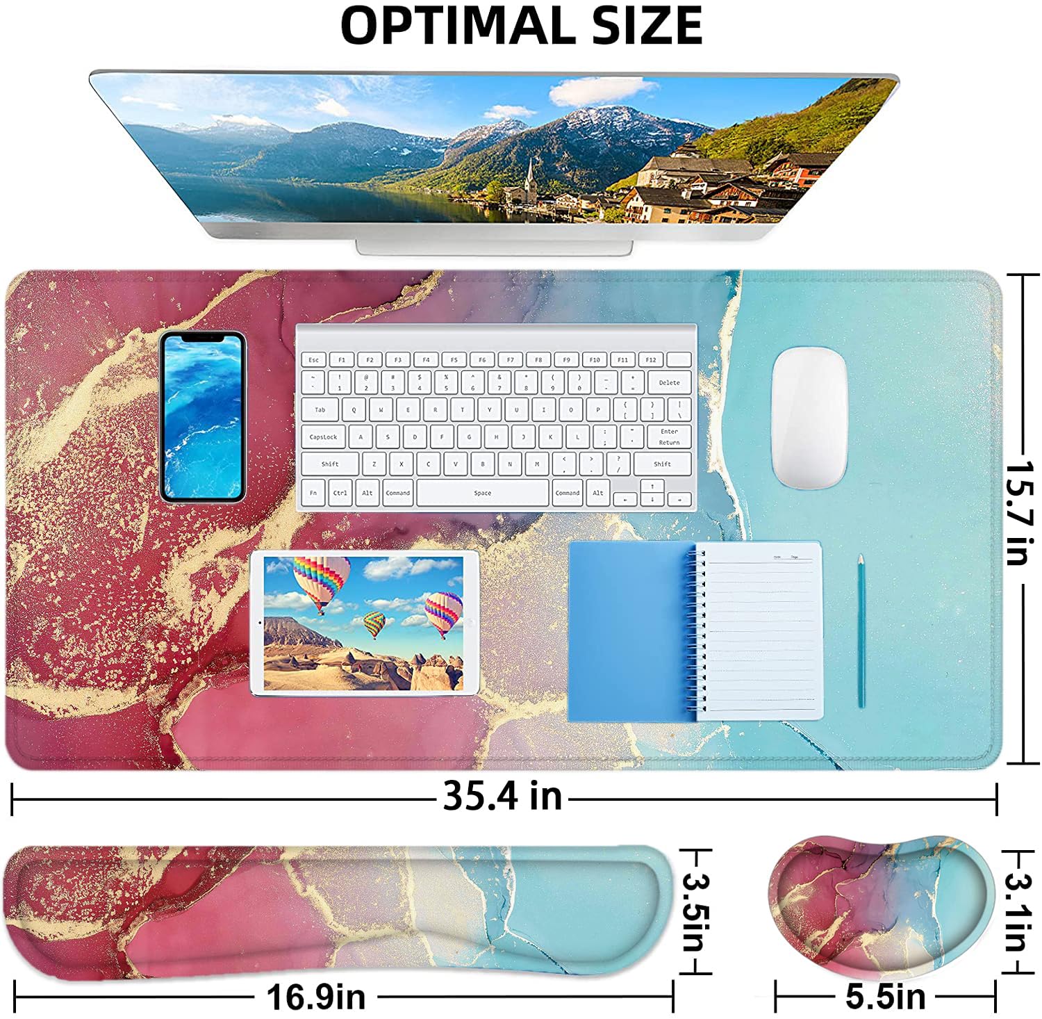 LATEEFAH Large Mouse Pad and Keyboard Wrist Rest, Desk Pad for Keyboard and Mouse, Extended Gaming