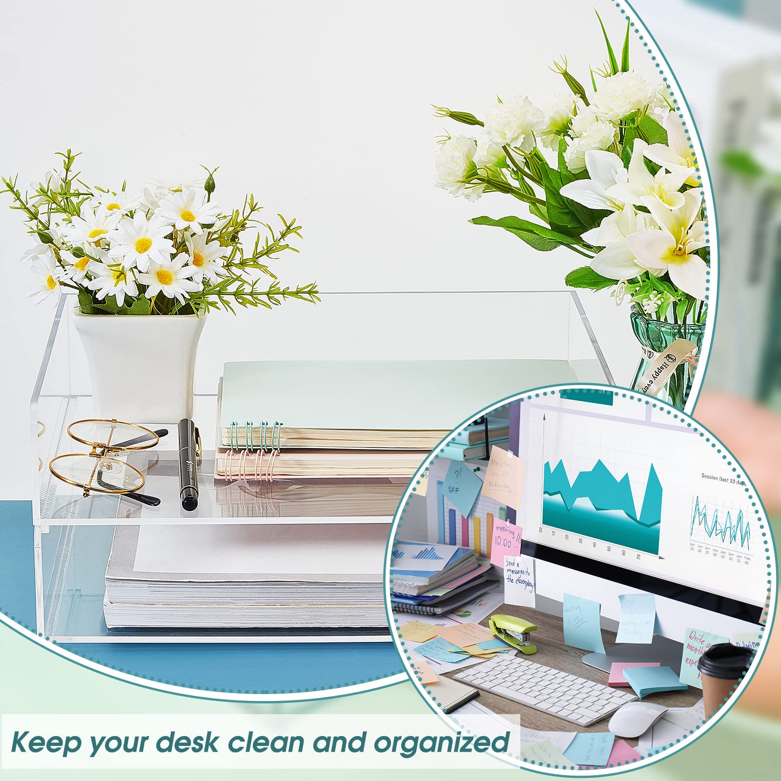 Yulejo 2 Pack Acrylic Desk Organizers, Stackable Paper Tray, 12.4x8.8x5.4''