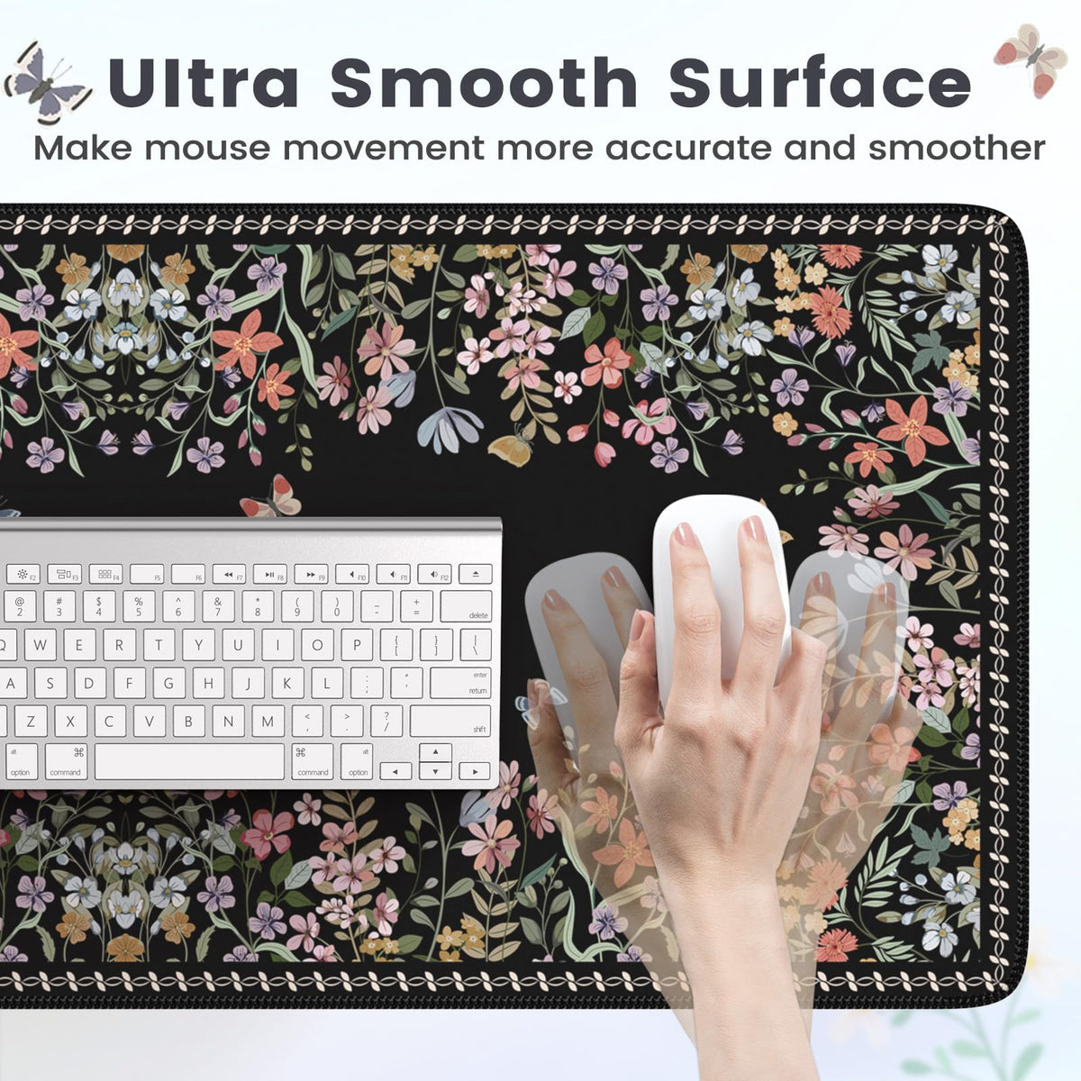 HAOCOO Floral Desk Pad, Black Computer Mat for Office Aesthetic Decor