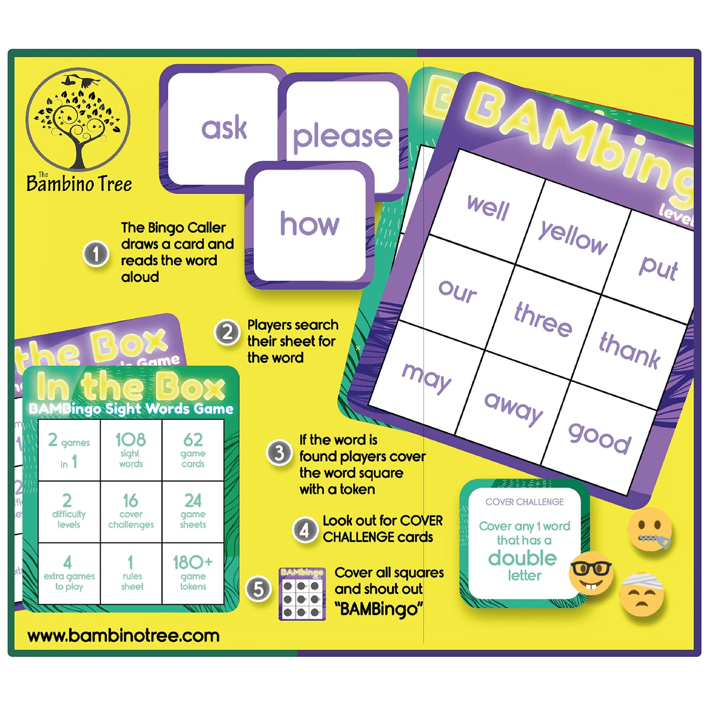 THE BAMBINO TREE Sight Word Bingo Game Level 3 & 4 - Learn to Read Vocabulary for 1st 2nd 3rd Grade