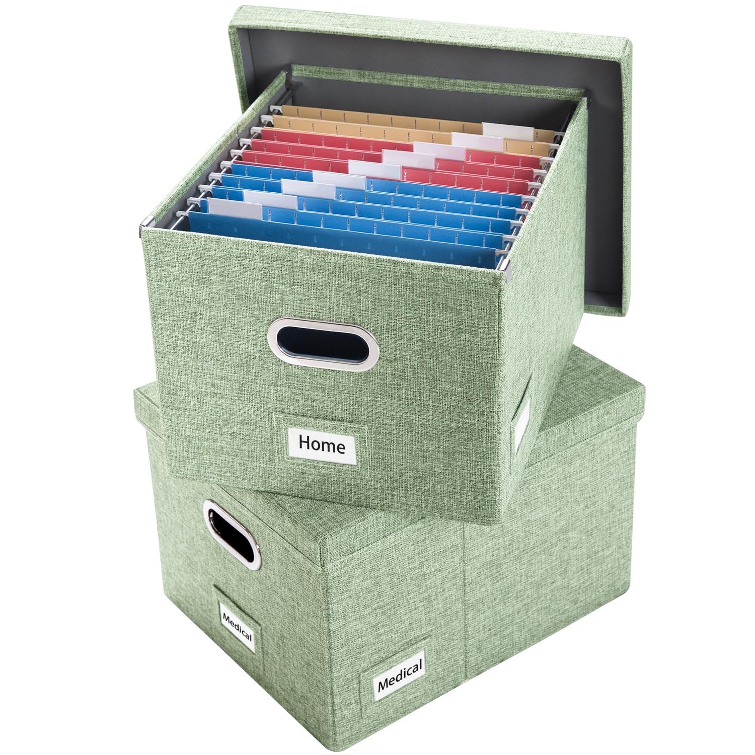 PRANDOM File Organizer Box - Set of 2 Collapsible Decorative Linen Filing Storage Hanging File