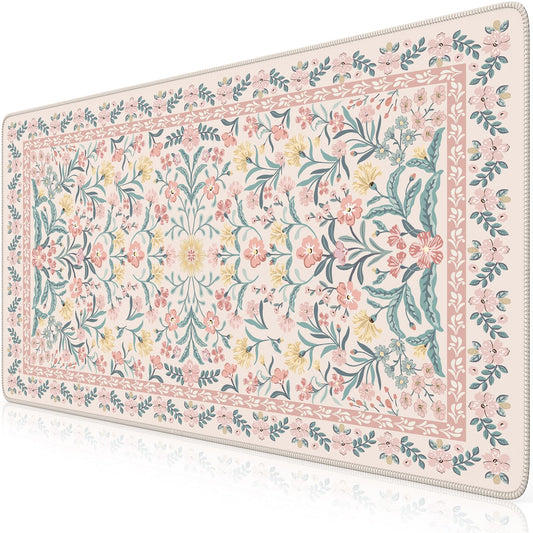HAOCOO Large Desktop Pad for Keyboard Mouse, Non-Slip Floral Desk Mat(Pink)