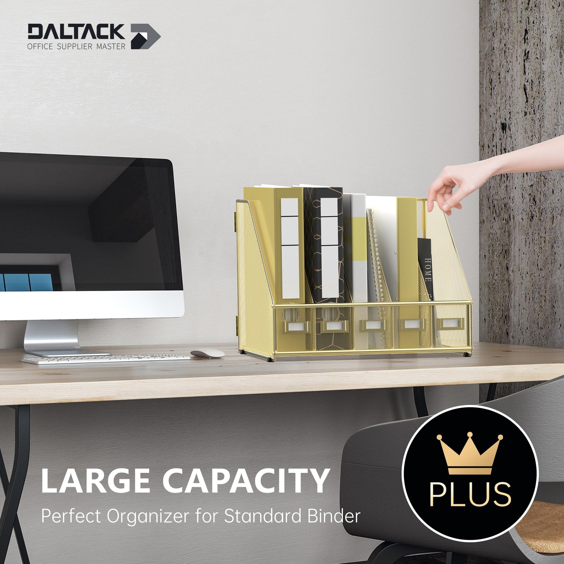 DALTACK 5-Slot Magazine File Holder, Metal Binder Holder, Gold