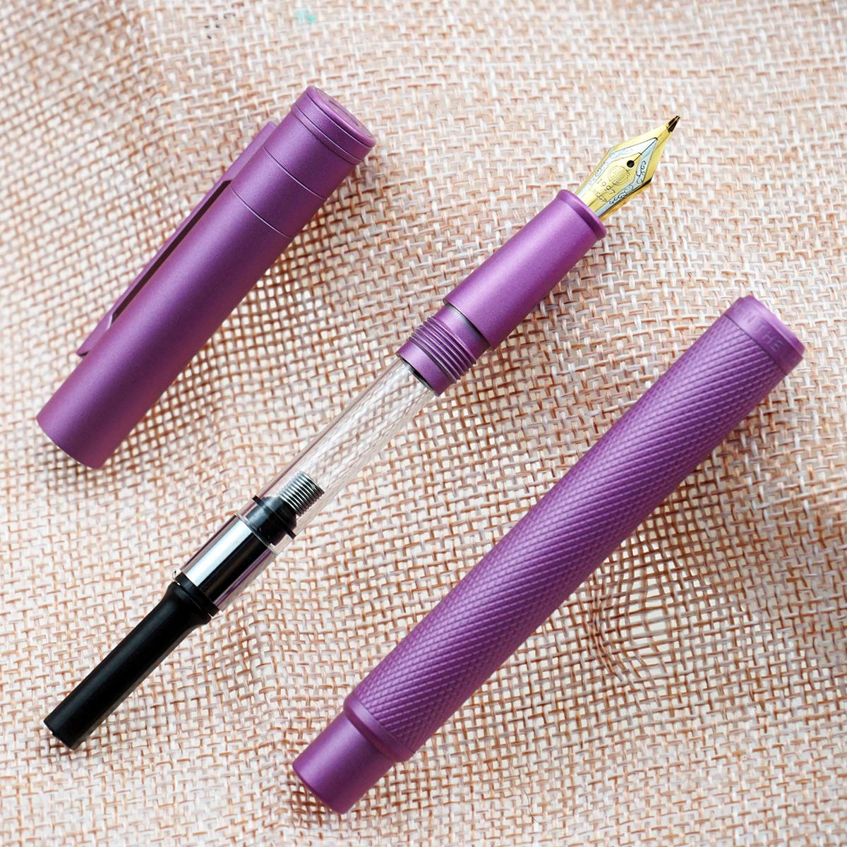 Asvine Pink Forest Fountain Pen Bent Nib, Classic Design with Converter and Metal Pen Case, The