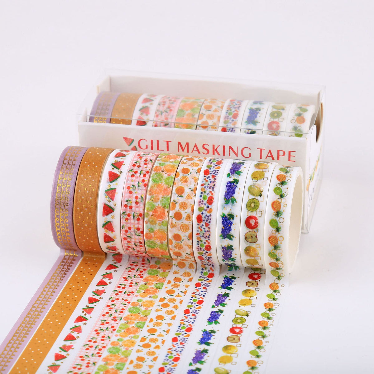 YUBBAEX 10 Rolls Sparkling Washi Tape Set 8mm Skinny Gold Foil Decorative Masking Washi Tapes for
