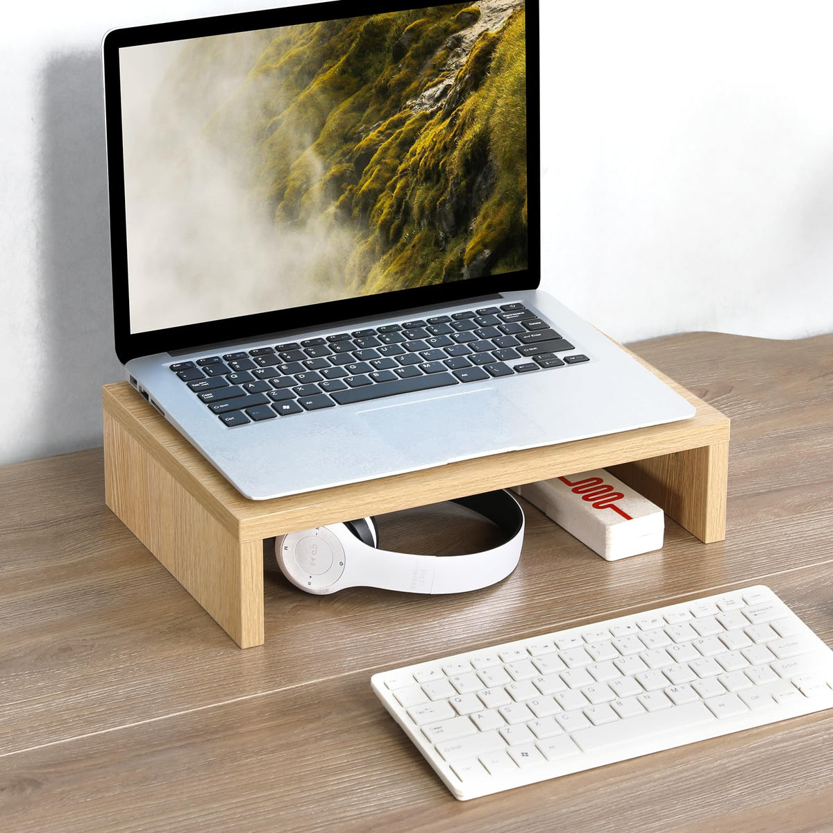 TEAMIX Wood Monitor Stand Riser for Desk - 14.2 inch, Small Laptop Stand