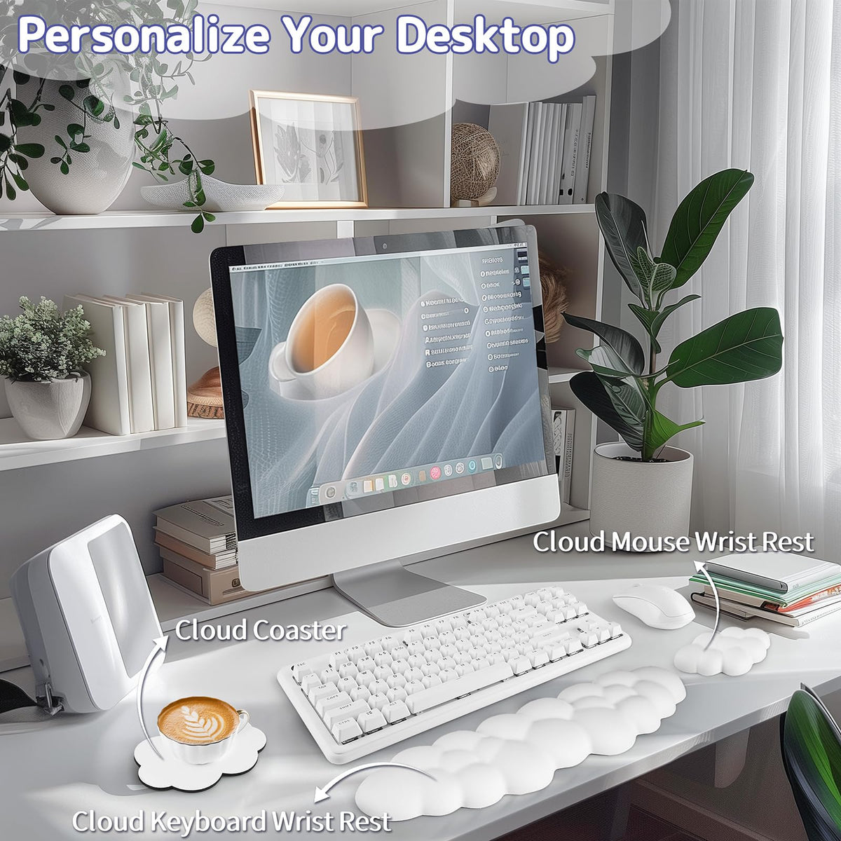 Sushret Cloud Wrist Rest Keyboard, Cloud Keyboard Wrist Pad Set with PU Leather Memory Foam, Cute