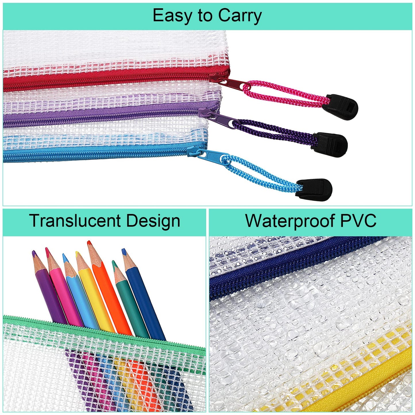 Harloon 150 Pack Clear Pencil Pouches Bulk, 9.5'' x 4.5'',10 Colors