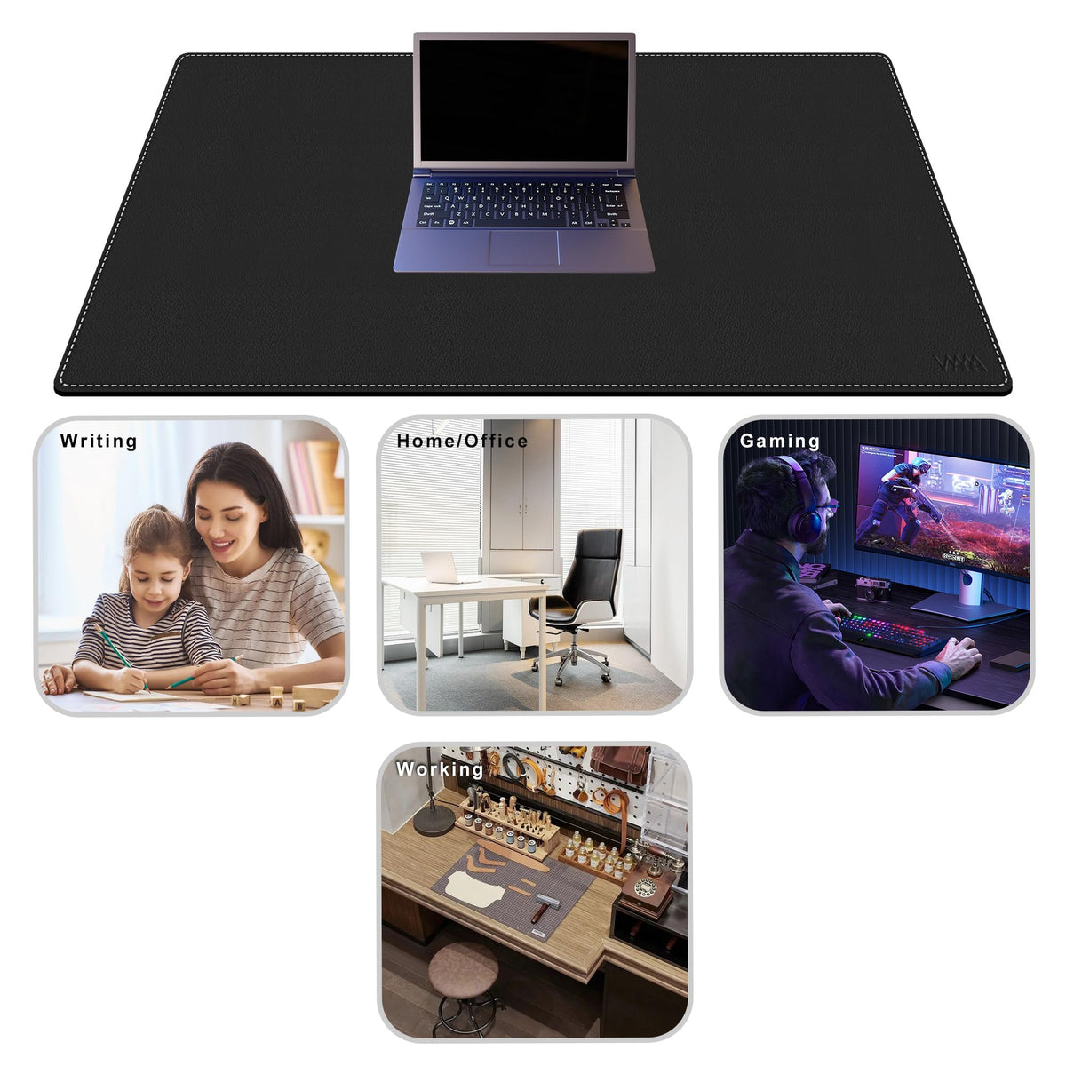 Vyaaa 40"x24" PU Leather Office Desk Pad Mat, Waterproof Mouse Pad, Black