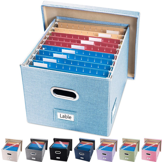 PRANDOM File Organizer Box - Set of 1 Collapsible Decorative Linen Filing Storage Hanging File