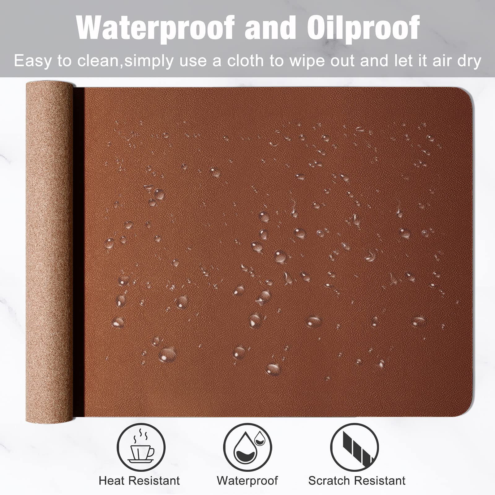 Hsurbtra Desk Pad, 35.5" x 17" PU Leather Desk Mat, XXL Extended Mouse Pad, Waterproof Desktop