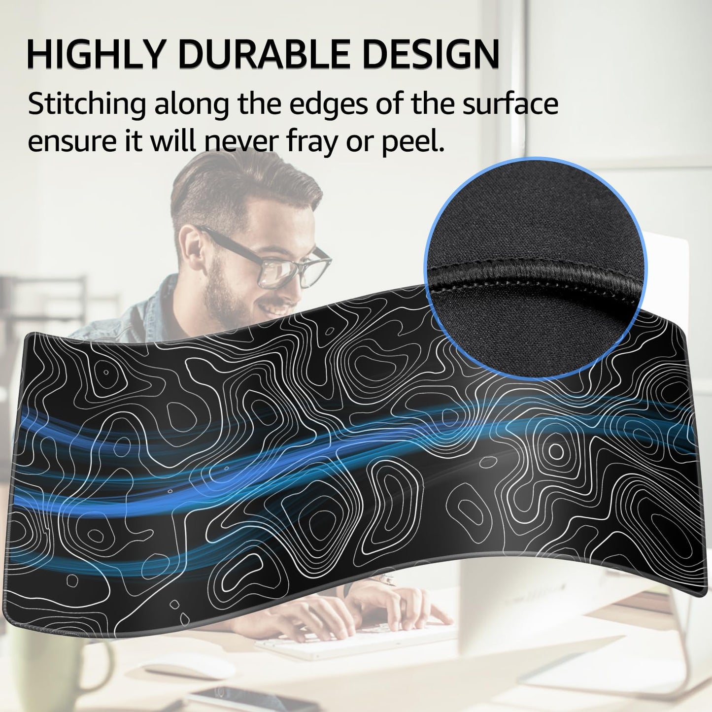 KTRIO Large Gaming Mouse Pad, 31.5 x 15.7 in, Black Topographic, XXL