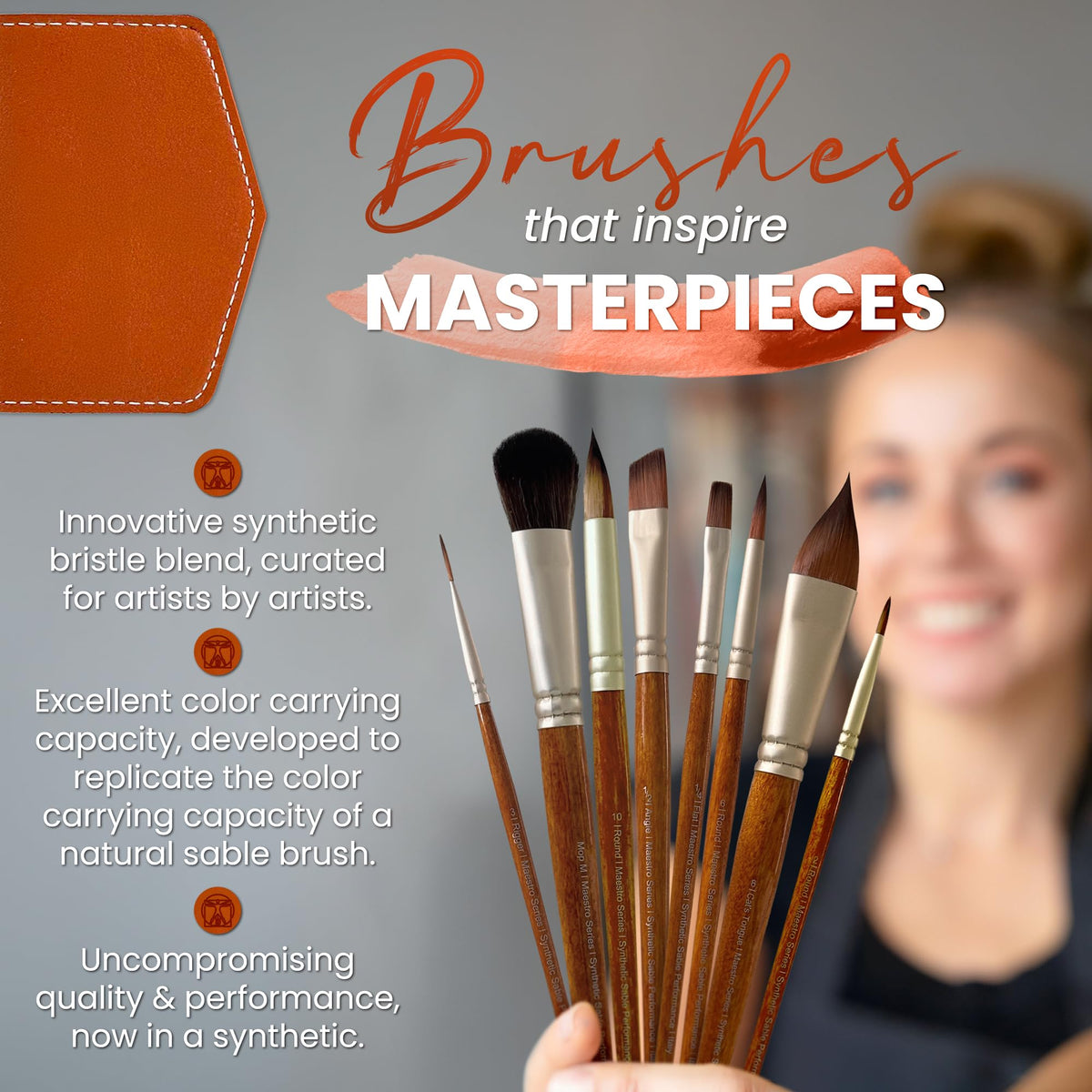 Renaissance Artisans Maestro Watercolor Brush Set - 8 Professional Sable Watercolor Brushes with