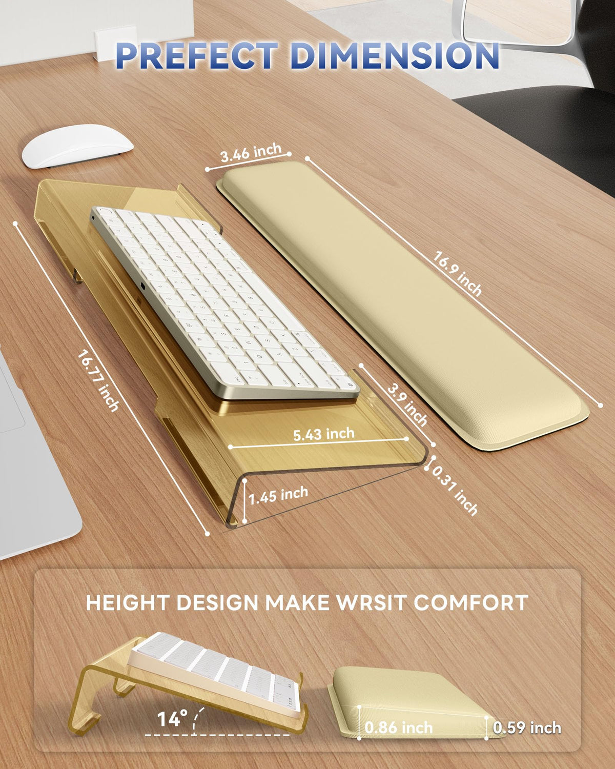 Laborio Computer Keyboard Wrist Rest, Keyboard Riser Stand for Desk(Beige)