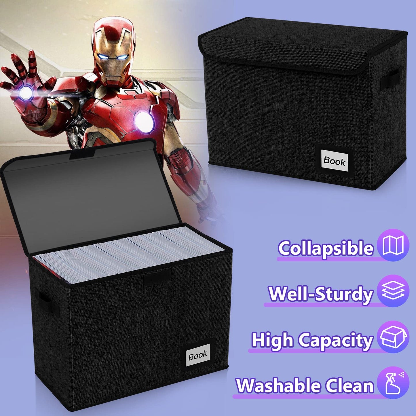 YNSZAS 2 Pack Comic Book Storage Box, Comic Protector Organizer, 15.8" X 7.8" X 11.8", Collapsible