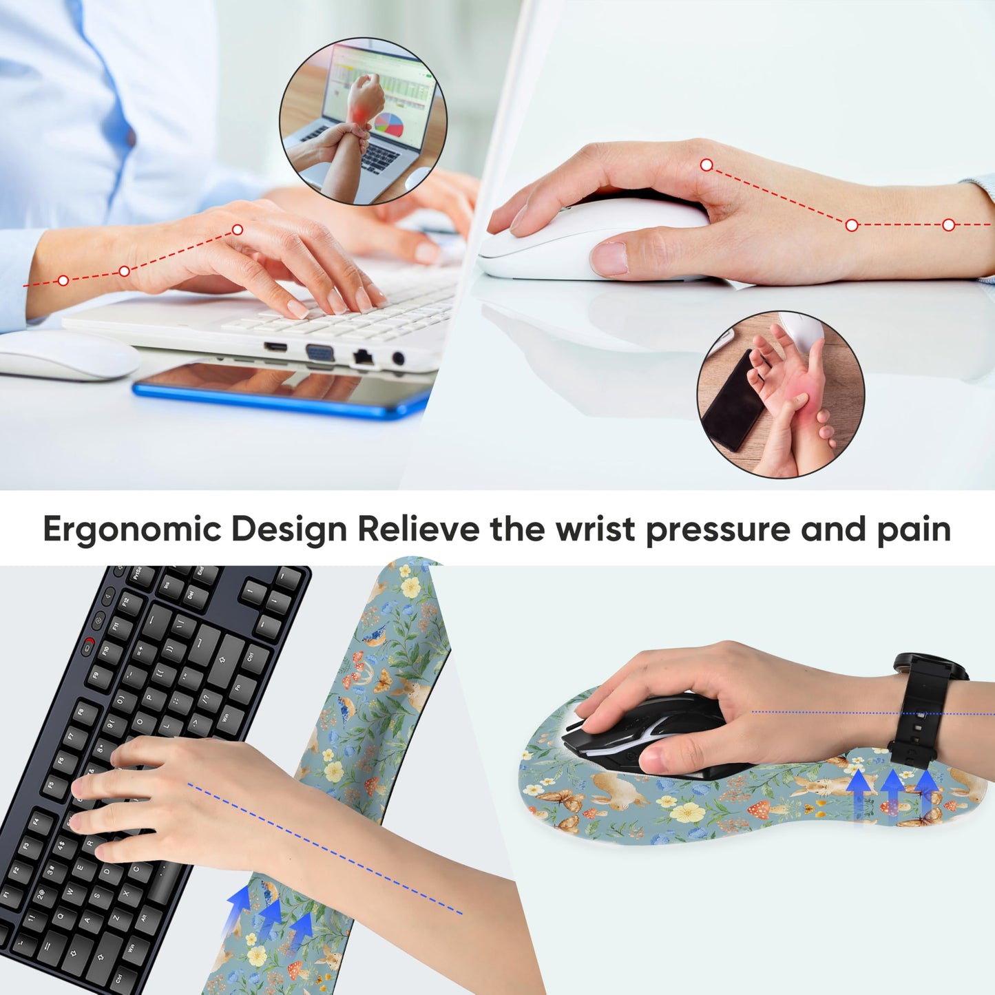 WINTOJO Mouse Pad Wrist Rest Support Keyboard Set Circle Coaster Gaming Mouse Pad Ergonomic Gel