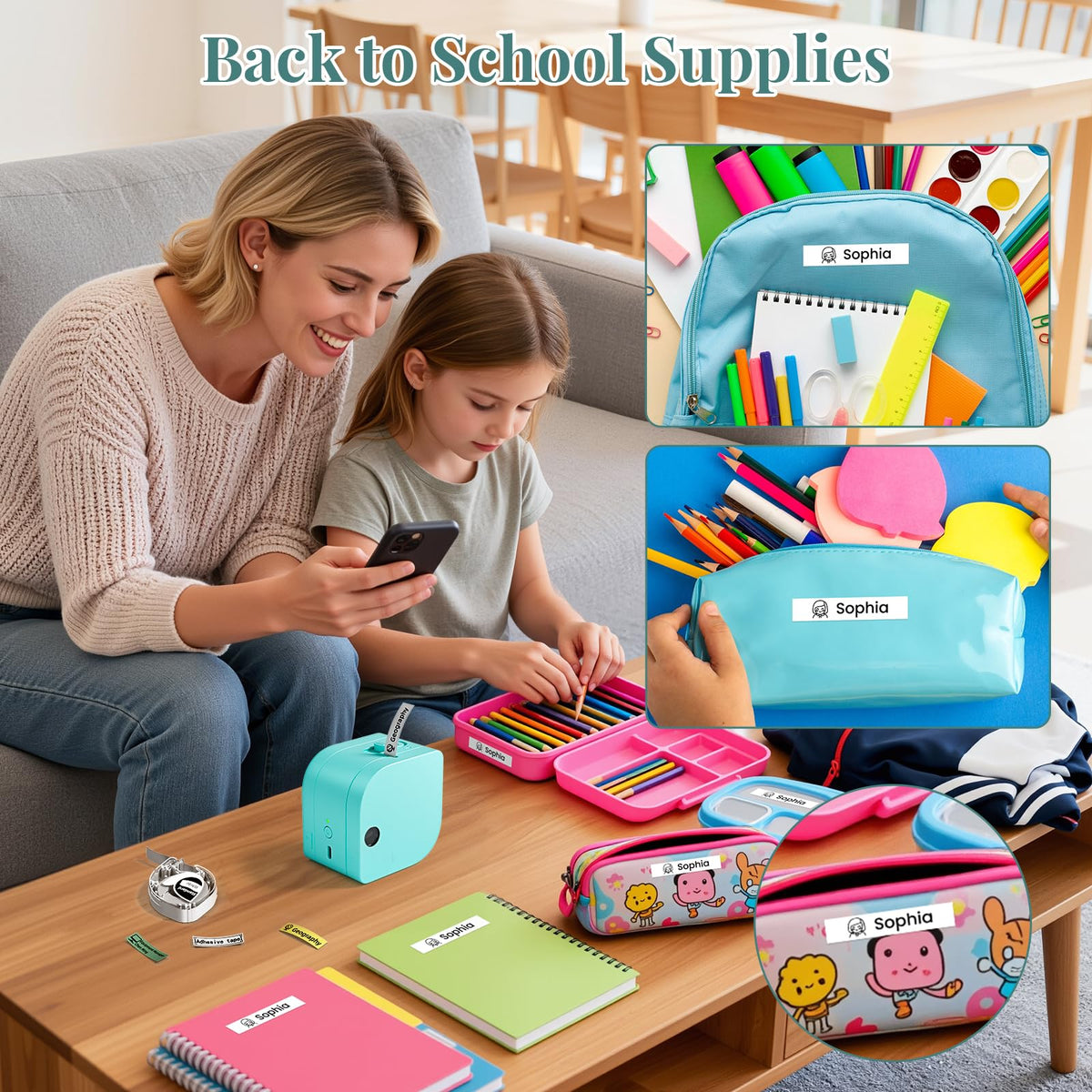 Phomemo P12 Label Maker Machine with 4 Tapes, Bluetooth Mini Ribbon Printer