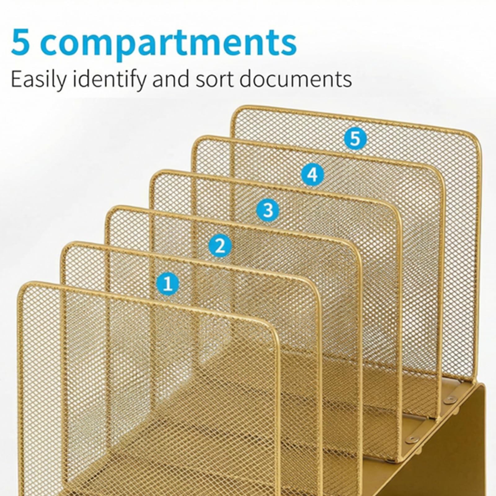 LEKETREE File Organizer for Desk, File Folder Organizer with 5-Section Vertical Rack, Suitable for