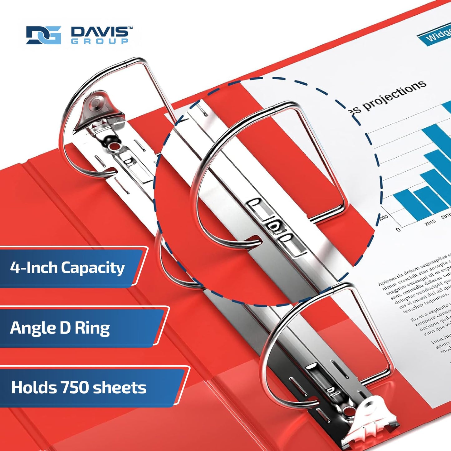 Easyview 3-Ring Binder, Clear-View Cover, 4" D Rings, Red, 4 Pack